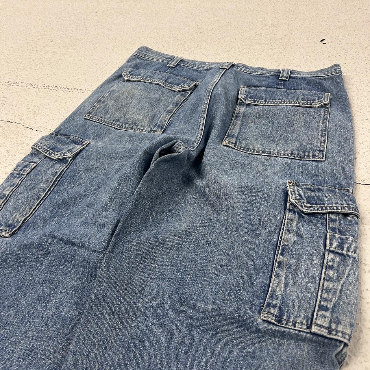 Vintage baggy cargo jeans size 38 blue skater... - Depop