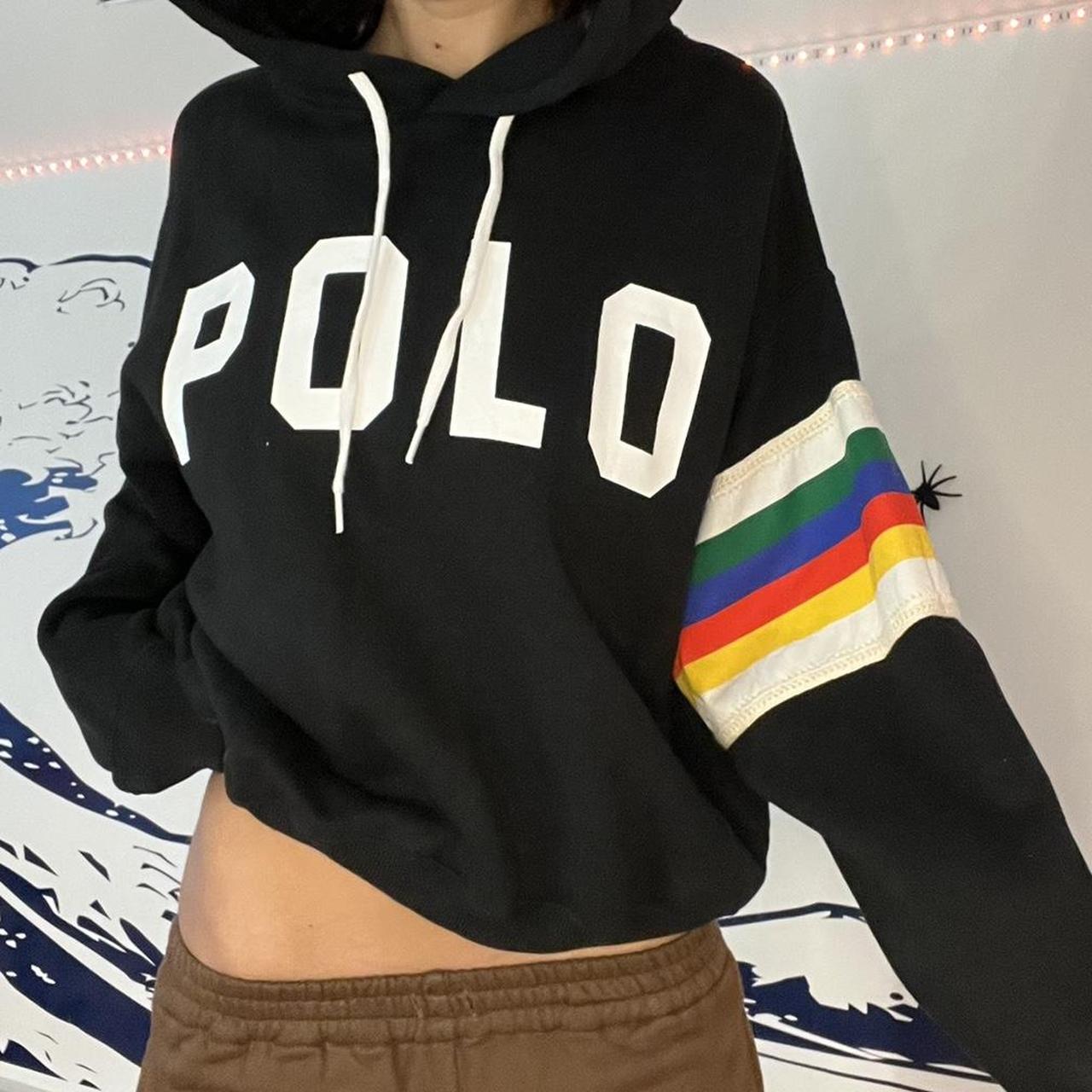 Black and rainbow polo cropped hoodie Limited. Depop