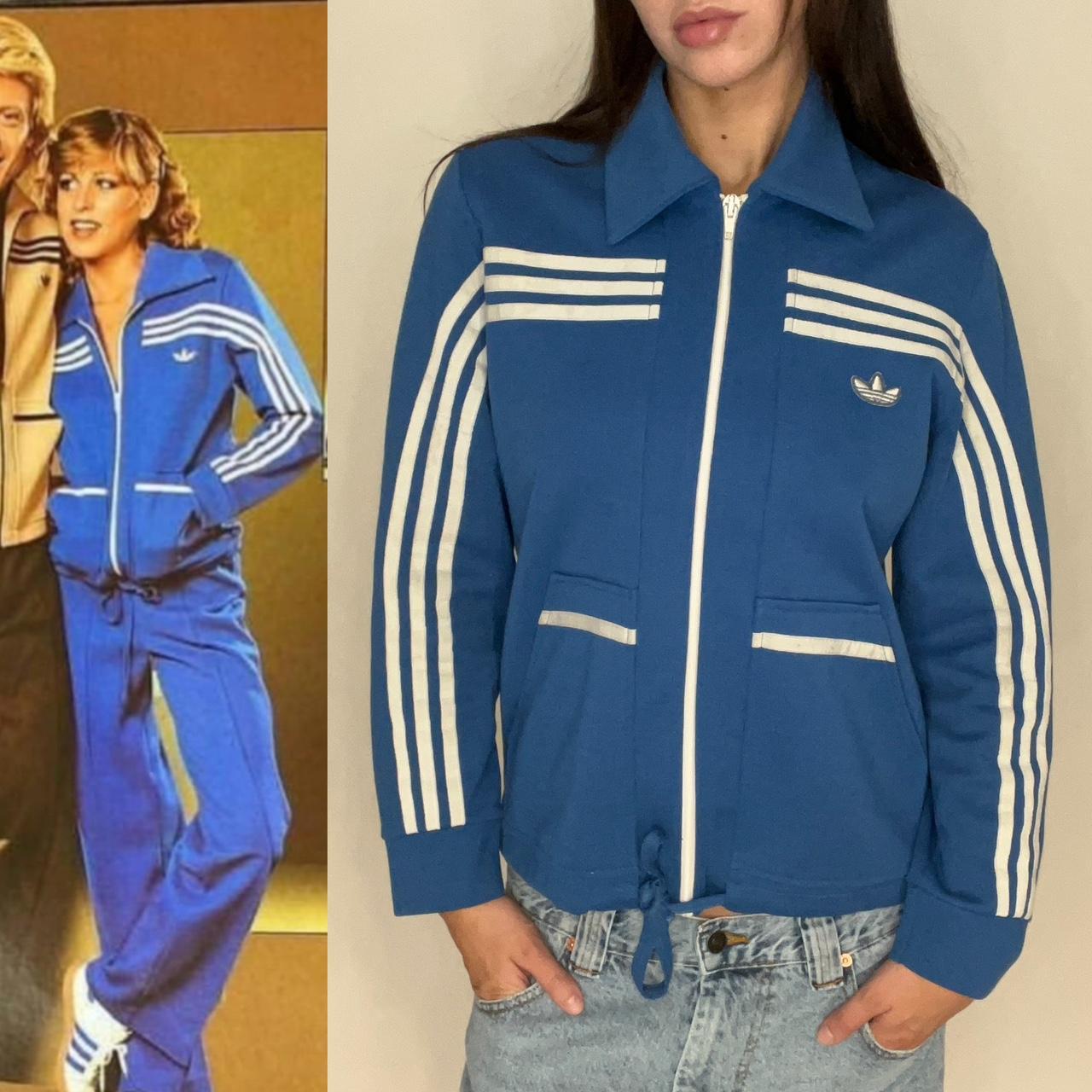 Blue vintage 1970’s Adidas track jacket, a few small