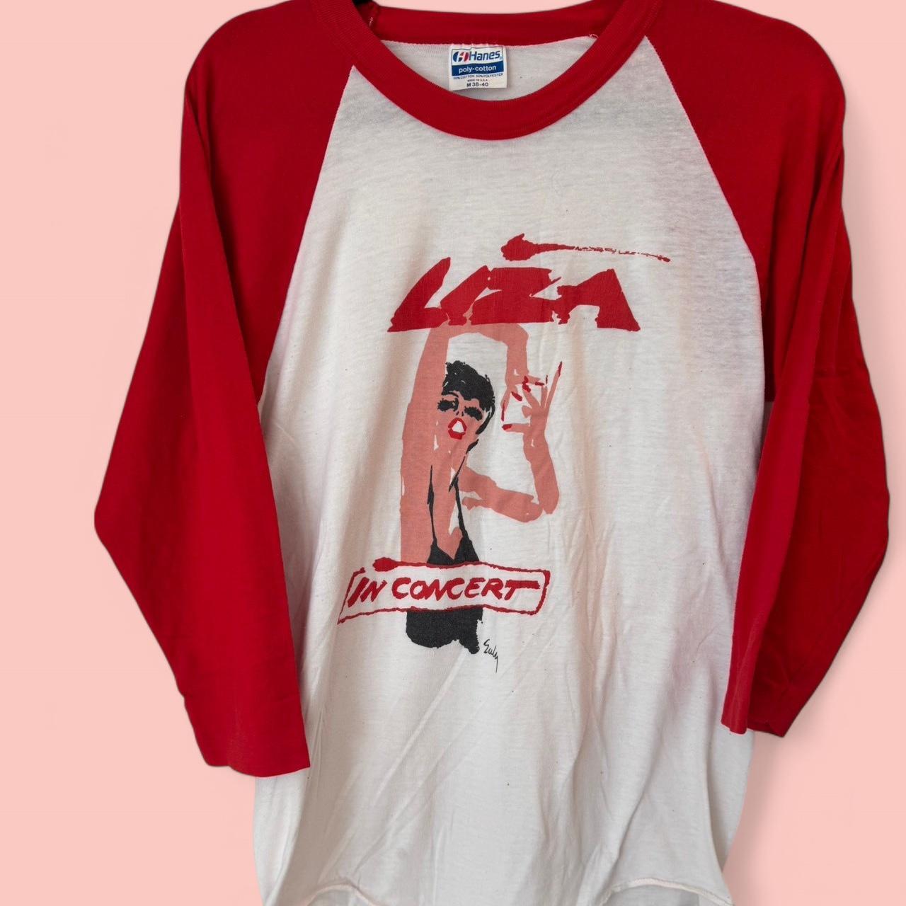 Red and white vintage Liza Minnelli concert T-shirt | Depop