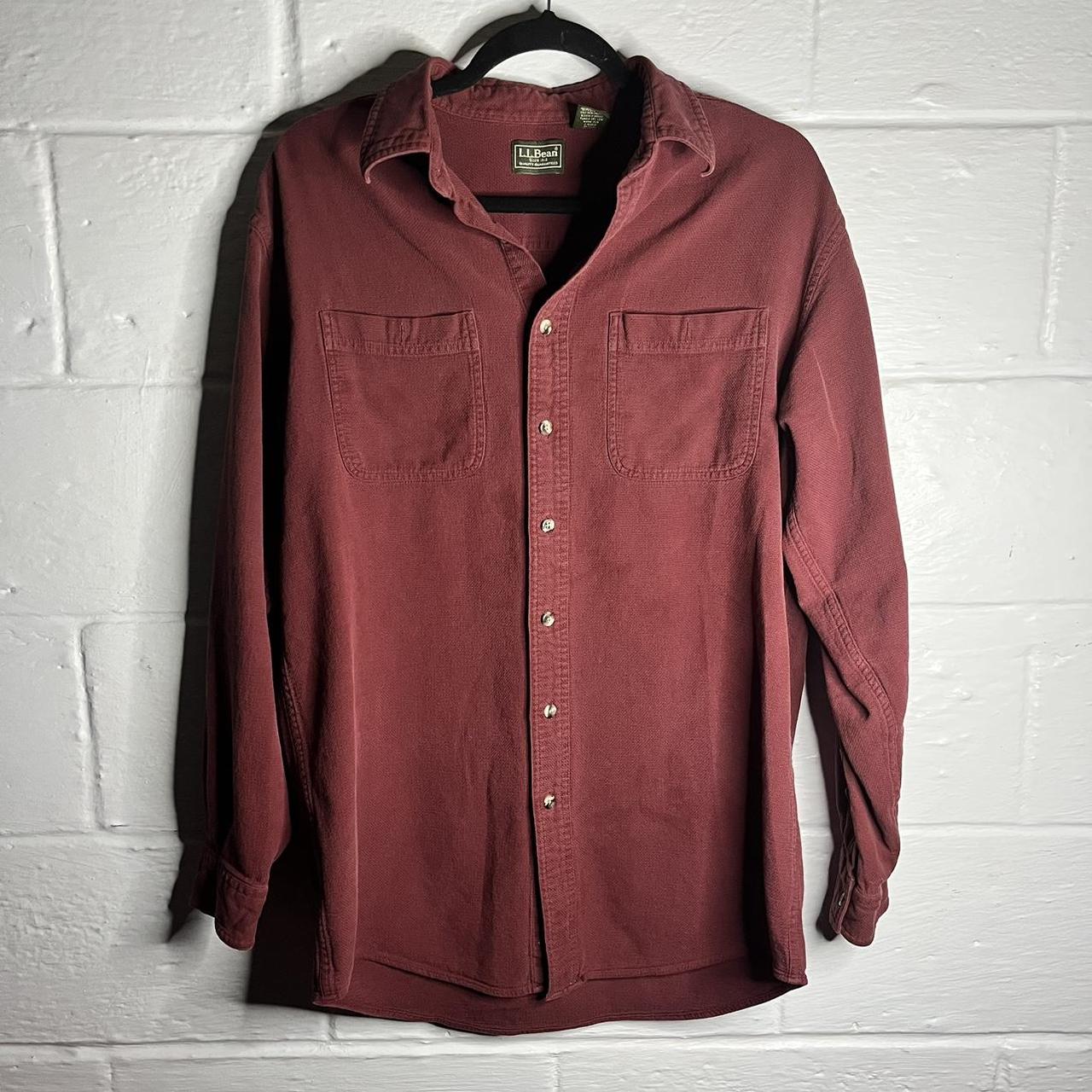 L.L.Bean Men's Burgundy and White Shirt | Depop