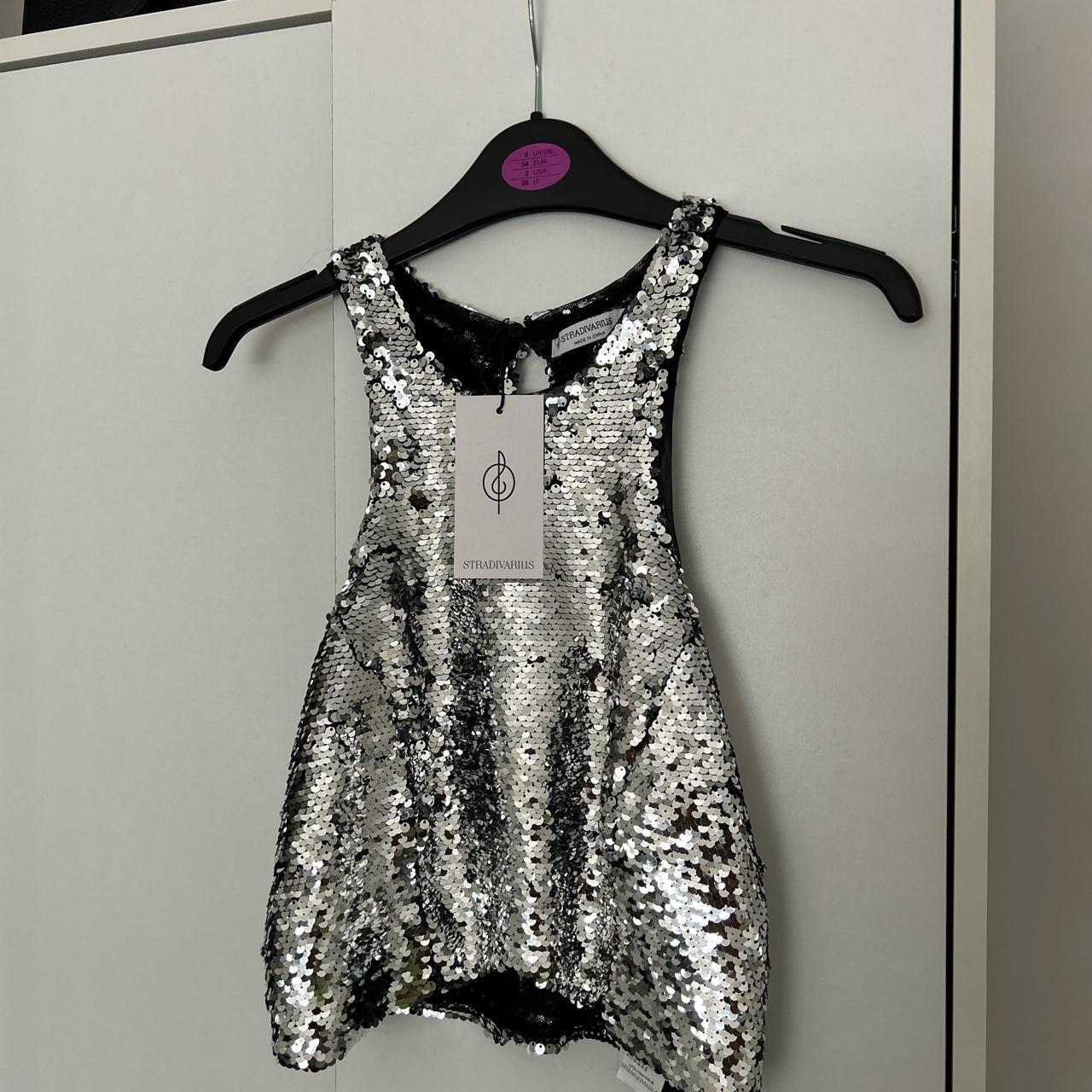 Stradivarius Silver Sequin Crop Top Brand New Depop