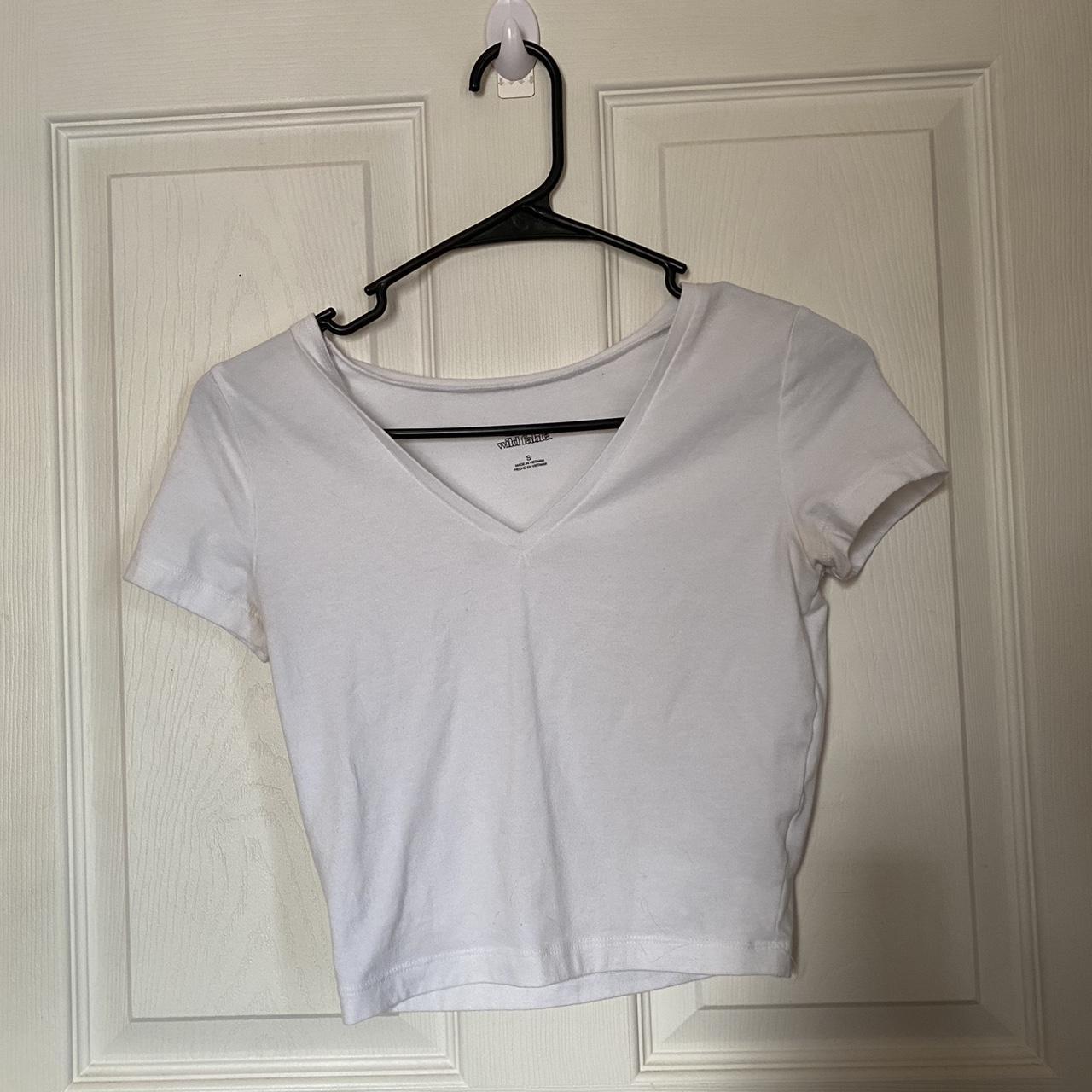 White v-neck crop top - slightly see through but... - Depop