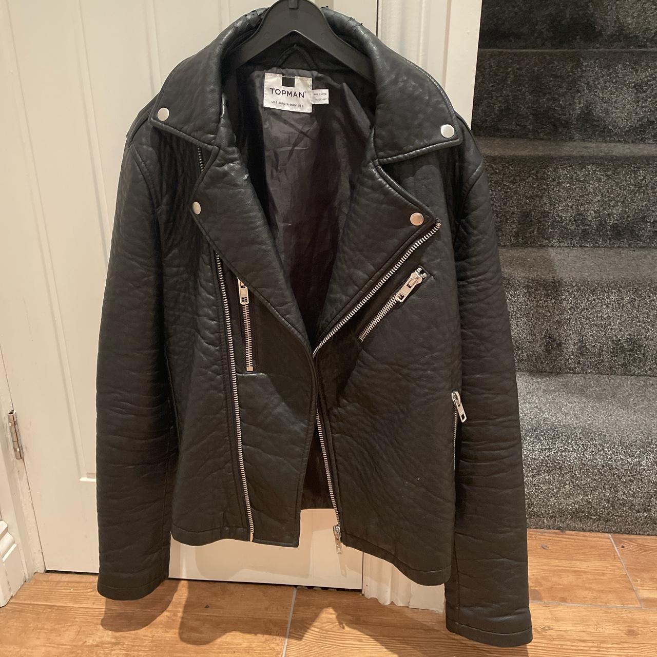 Topman real leather biker jacket in black Selling... - Depop