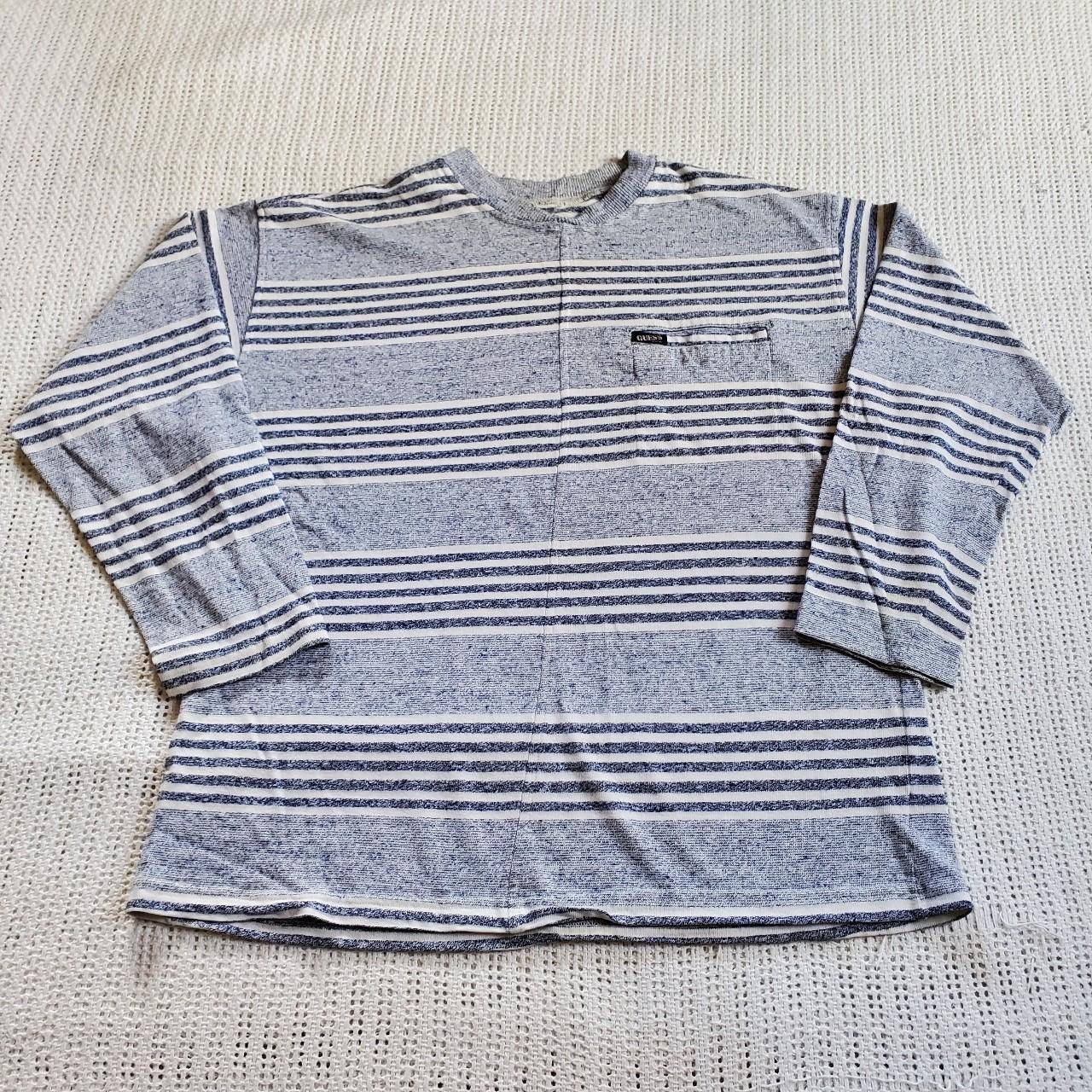 Vintage 90's Guess Men’s Blue Striped Shirt Long... - Depop