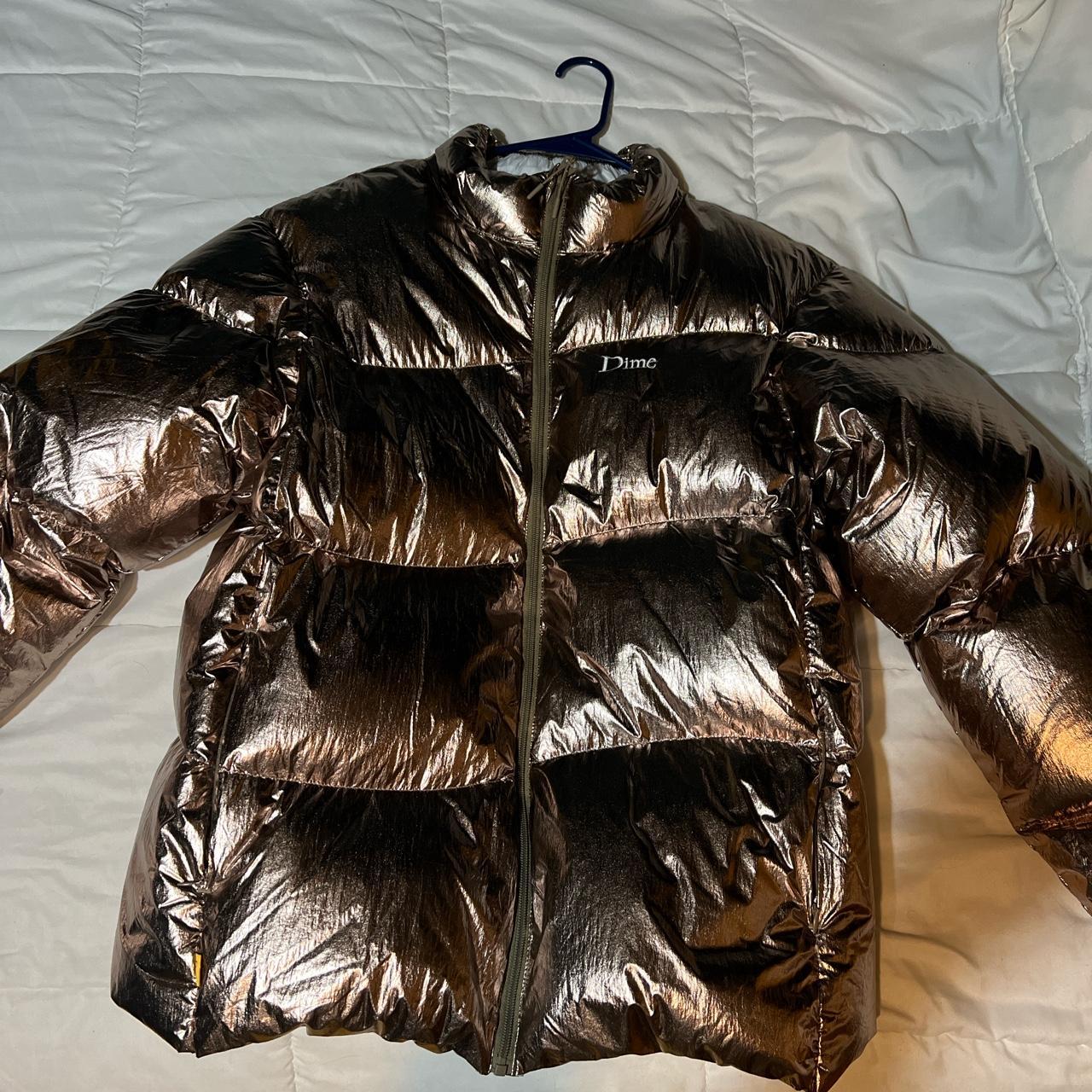 METALLIC GOLD DIME PUFFER SIZE L VERY SHINY ONLY... - Depop