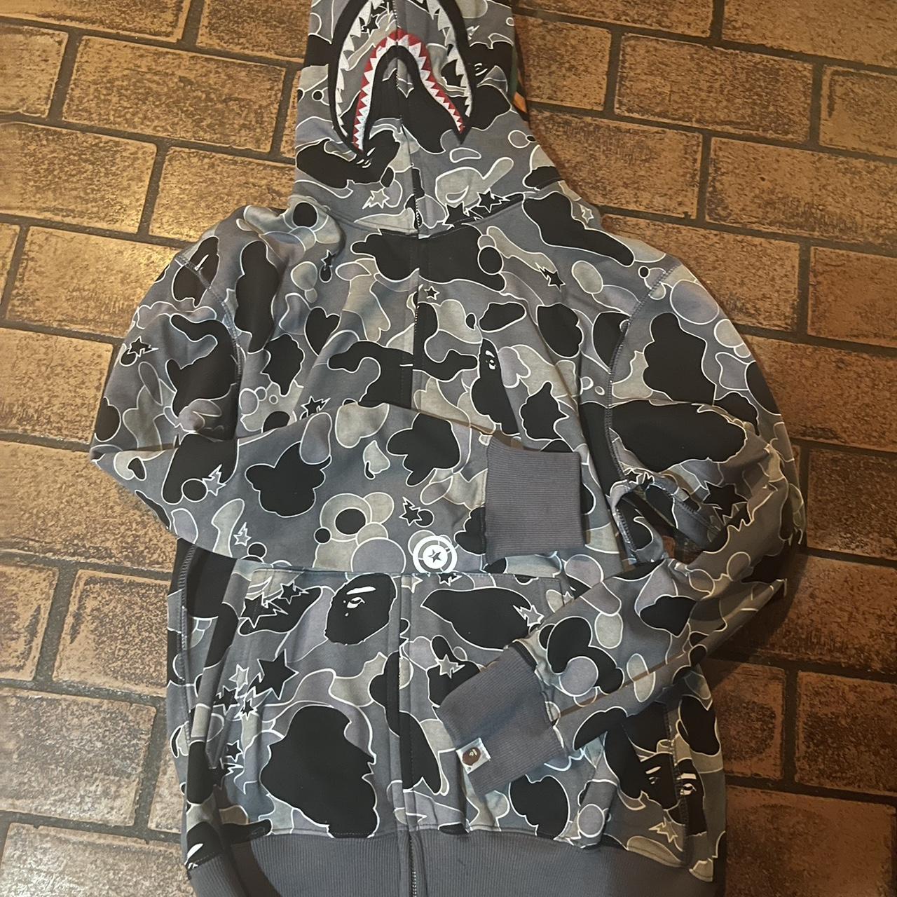 Grey Bape full zip small (not silky it’s cotton) - Depop