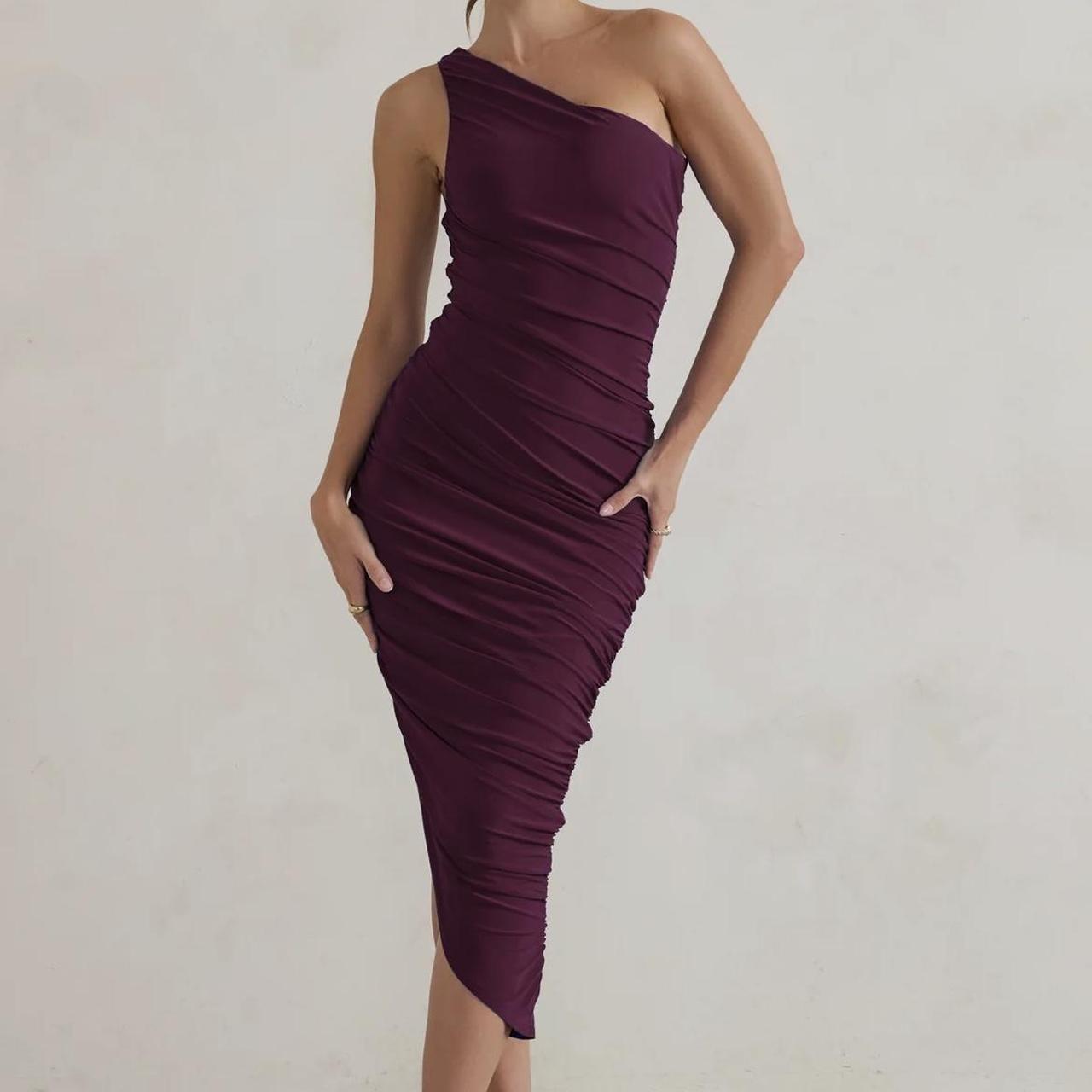Club L DORIT PLUM ONE SHOULDER ASYMMETRIC