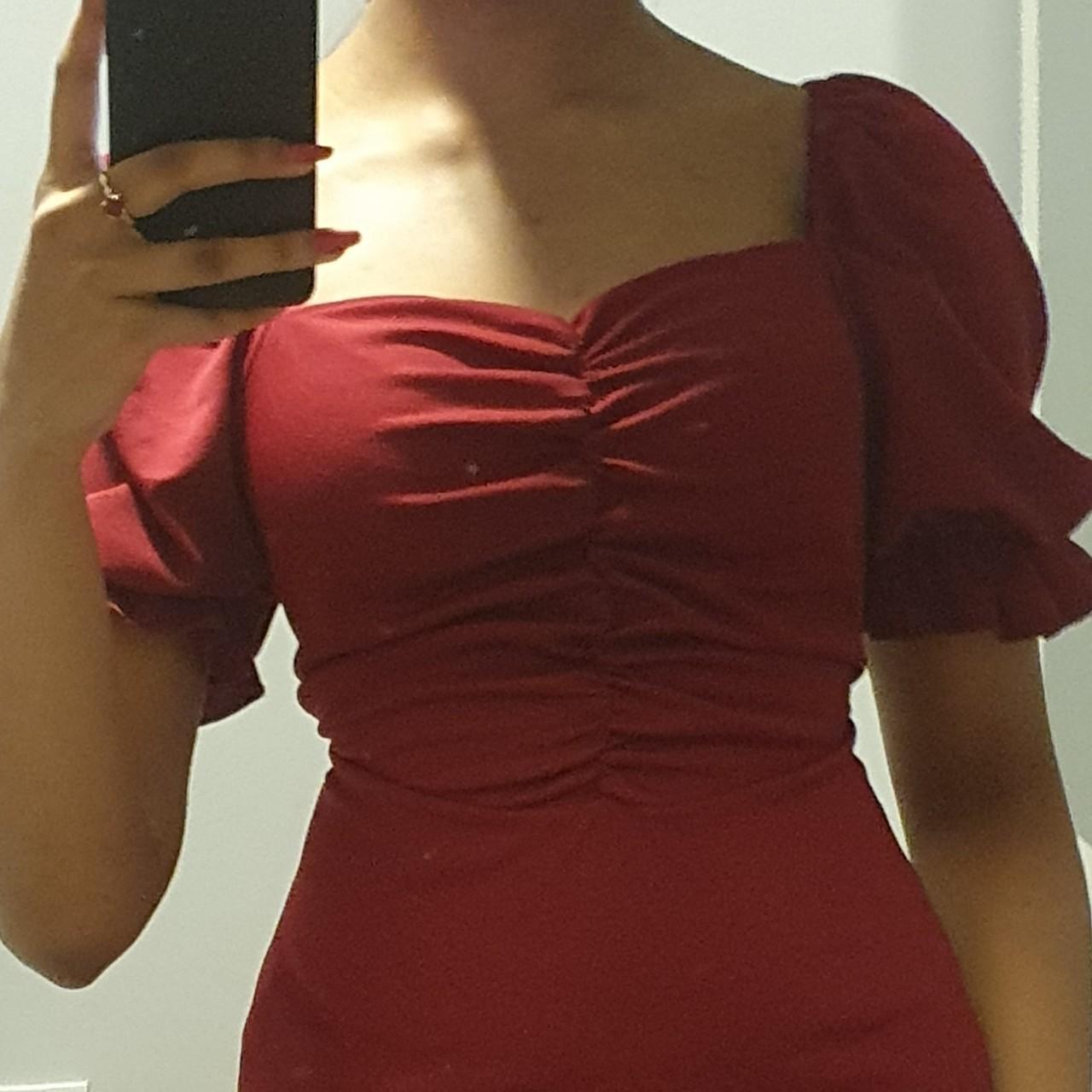 Red Maxi Dress with Sweetheart neckline and Puffed... - Depop