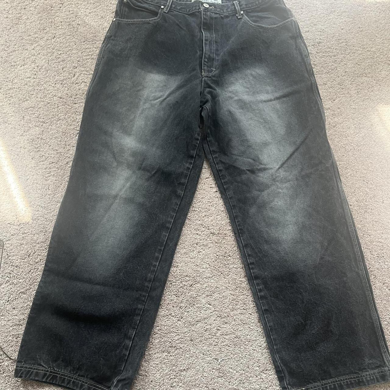 Super Wide leg baggy black jeans with cool wash 38/34 - Depop