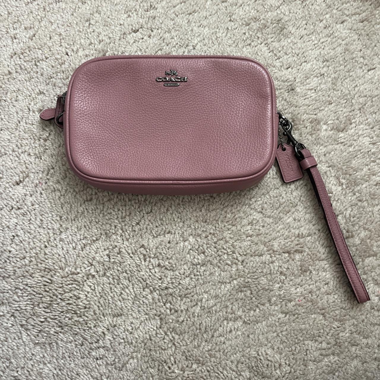 Brown and pink leather crossbody Coach logo bag - Depop