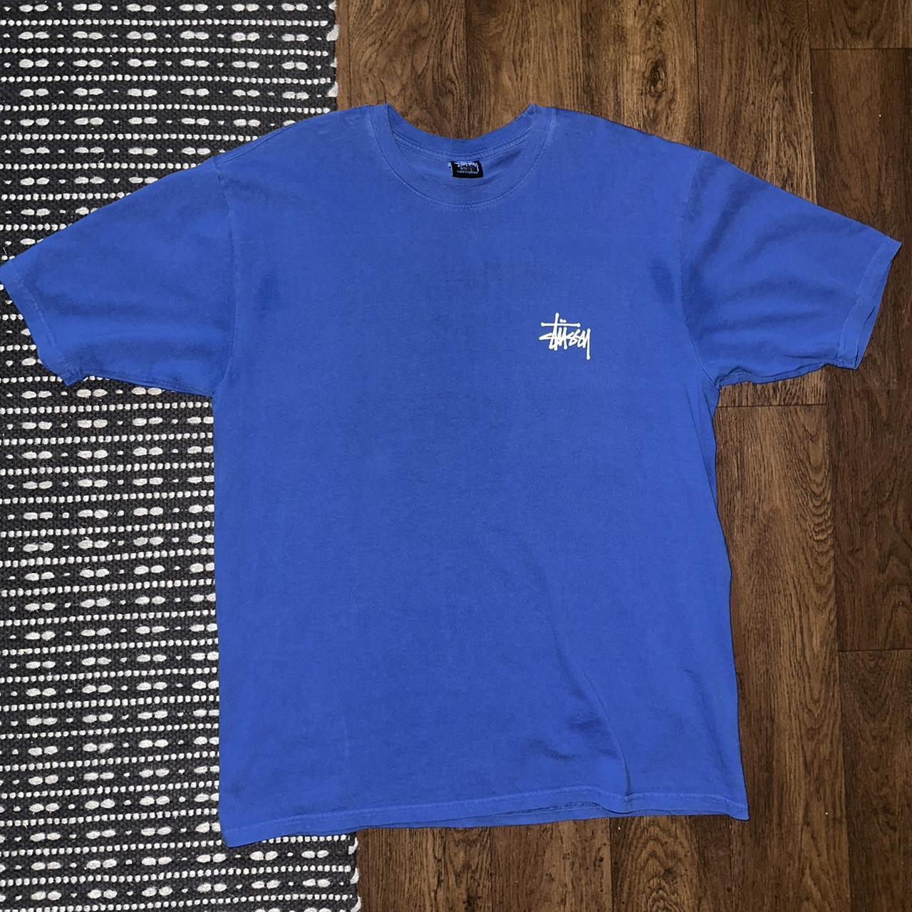 Basic Stussy Blue Pigment Dyed Tee- Size Large Used-... - Depop