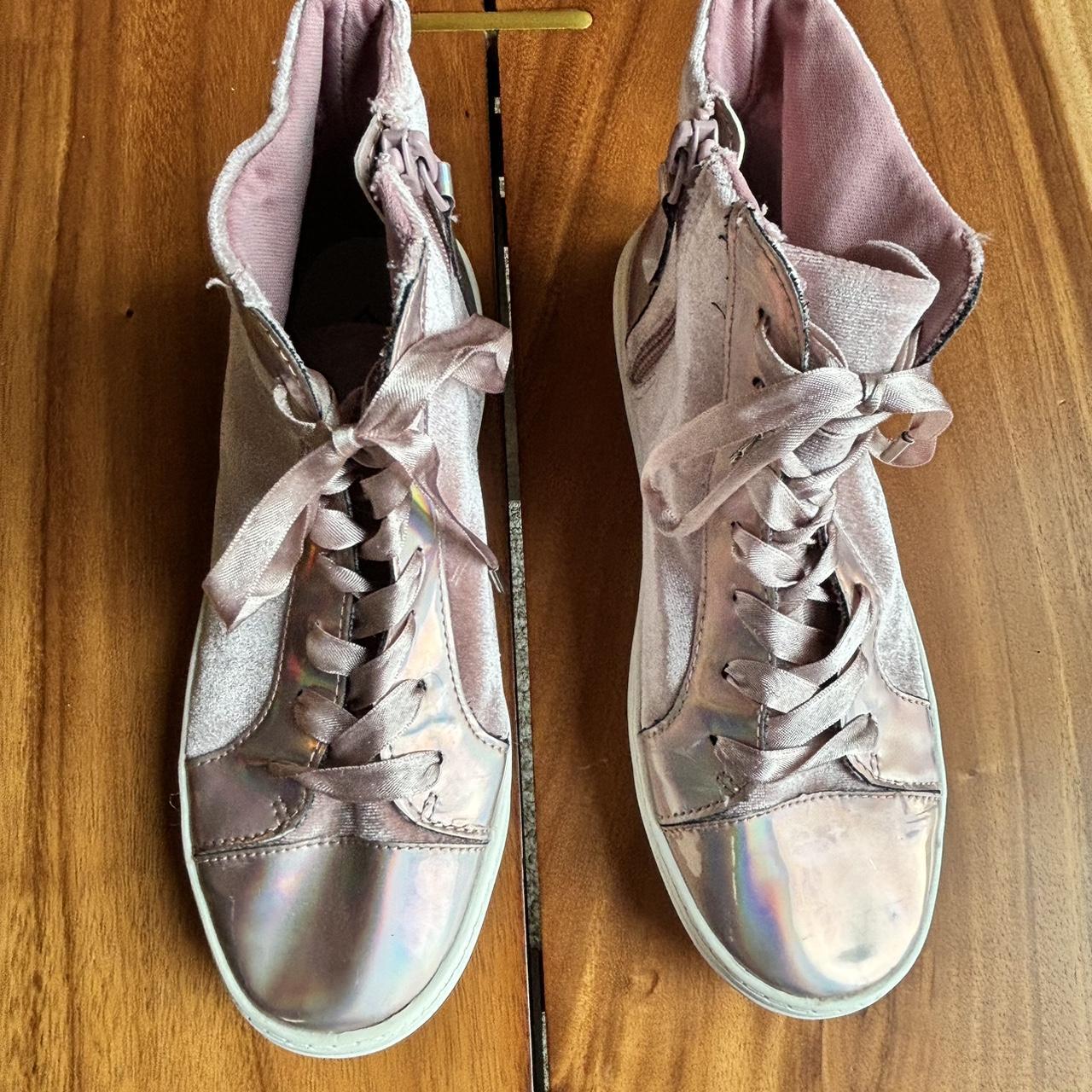 Dusty pink high top Justice sneakers with rose gold Depop