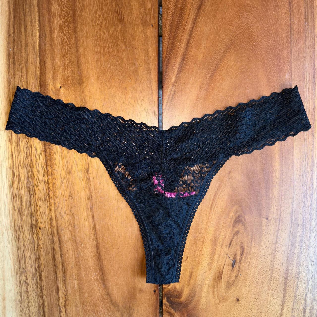 Black Lace Thong Panties by Betsy Johnson Size