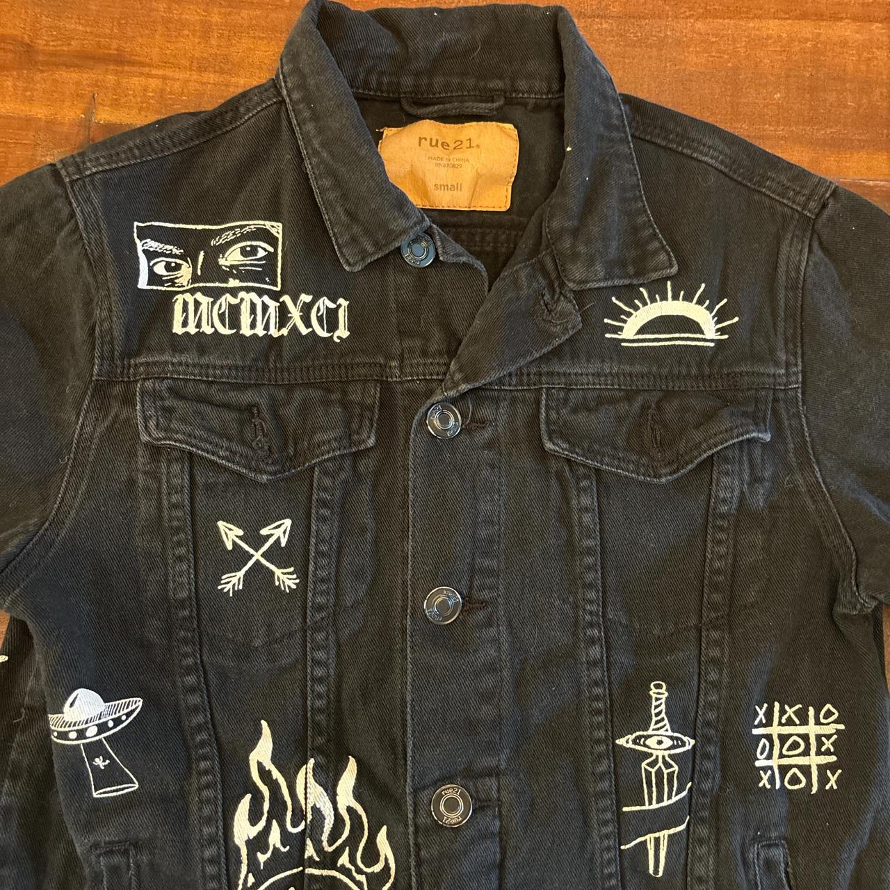 Black Jean Jacket with White Alternative Grunge | Depop