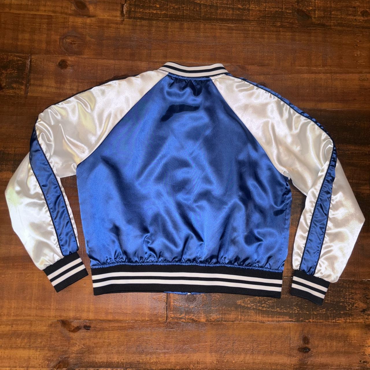 Charlotte Russe Bomber Jacket Blue White and Black... - Depop