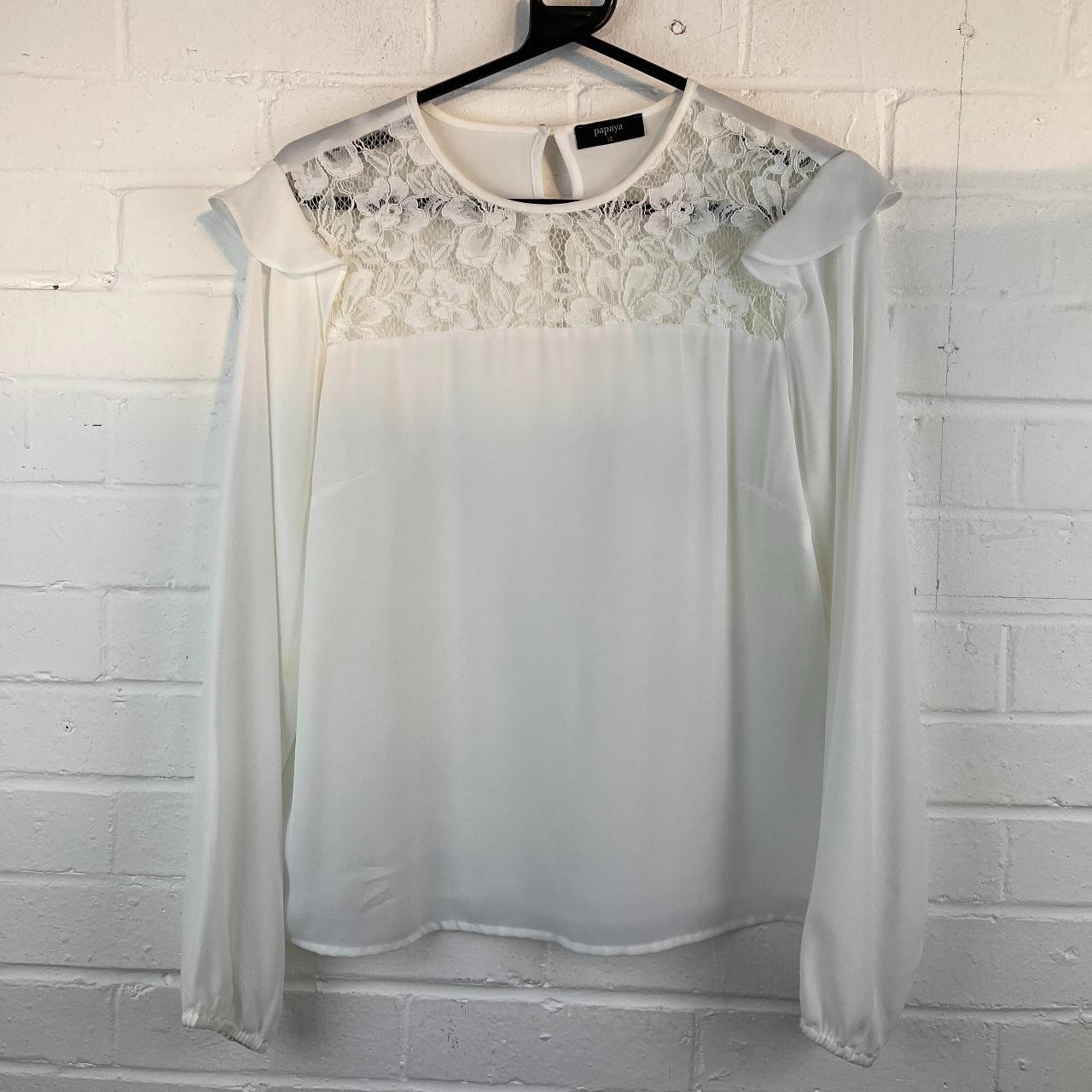 Papaya Ladies White Lace Detailed Long Sleeved... Depop