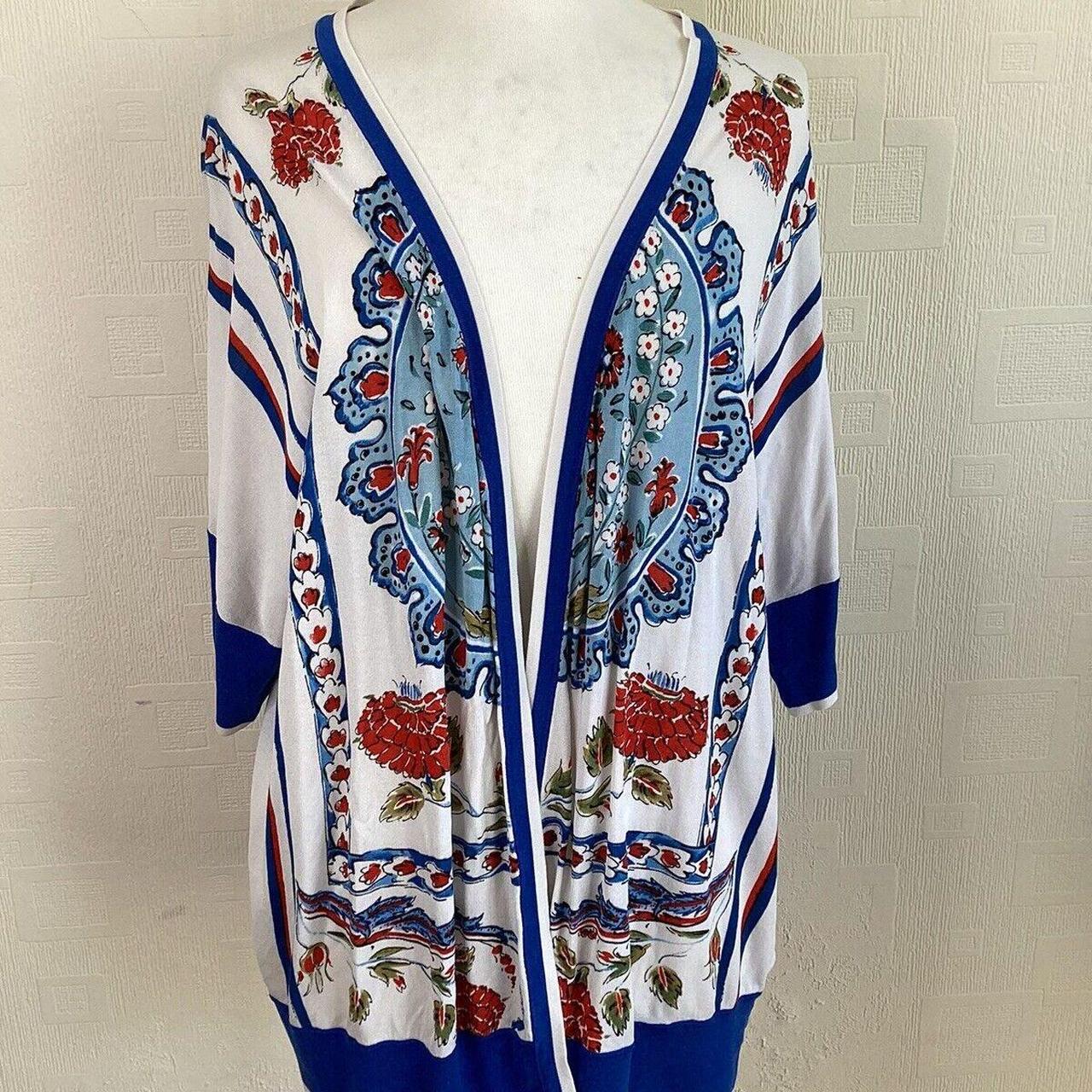 Escada Open Cardigan white blue large floral pattern Depop