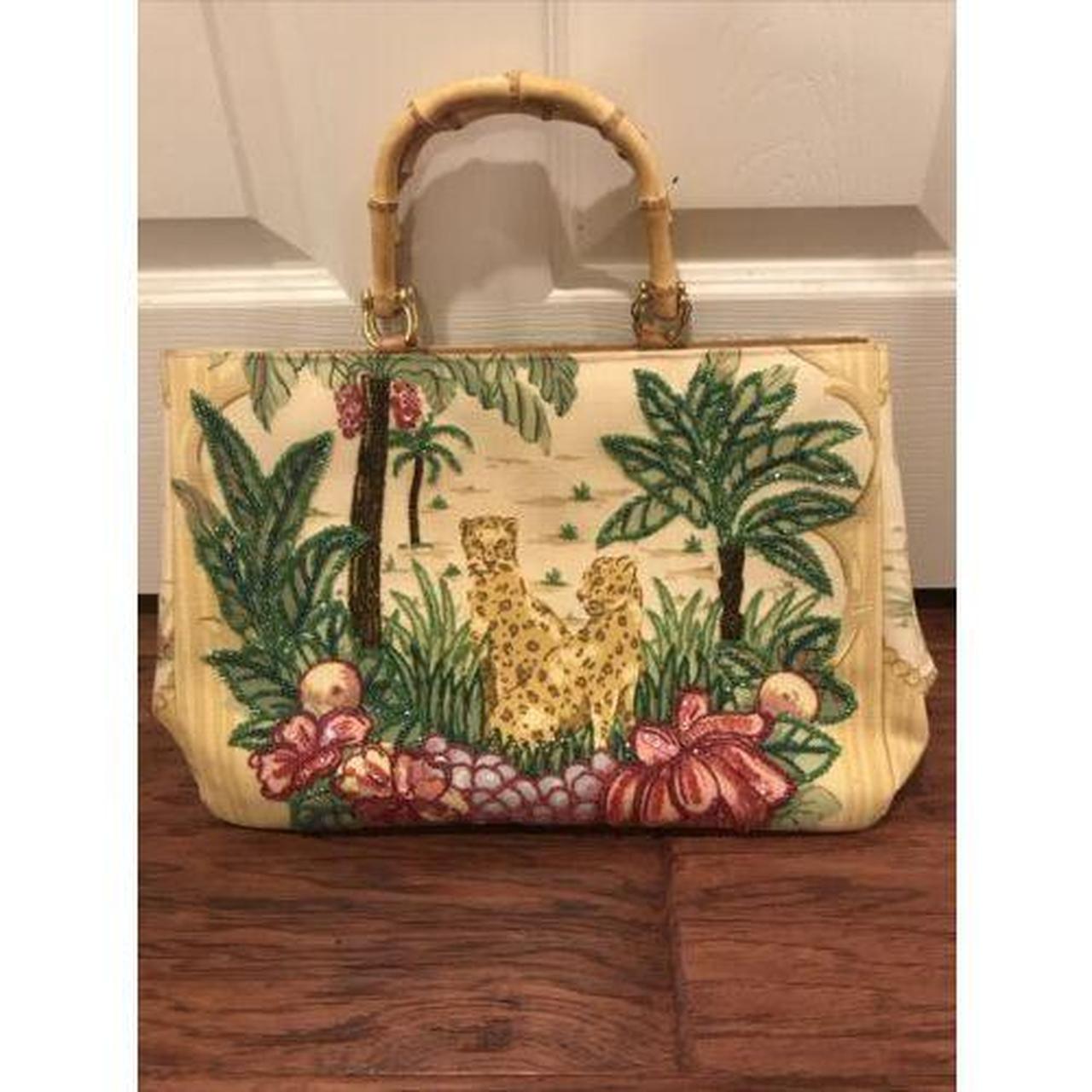 Beaded Palm Leaf Bag with Bamboo Handles