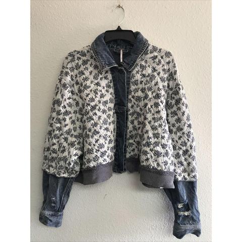 Free people floral denim hot sale jacket