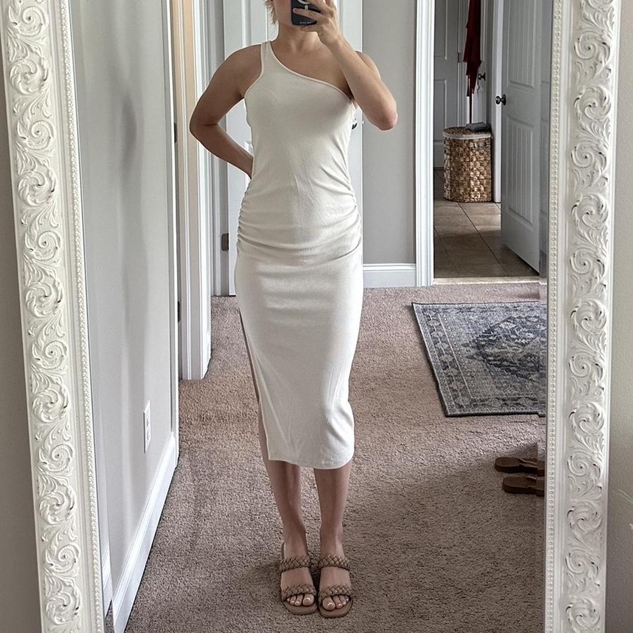 Brandy Melville midi dress in dark green and white - Depop