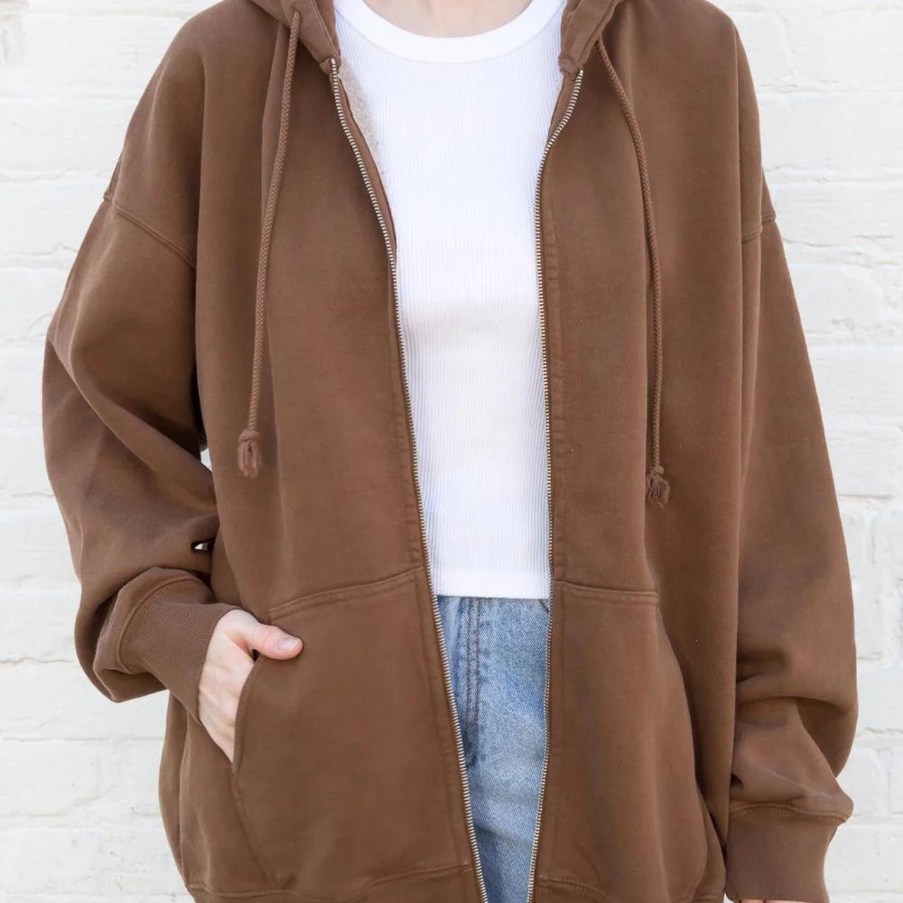 Brandy Melville Brown Zip Up Hoodie Depop