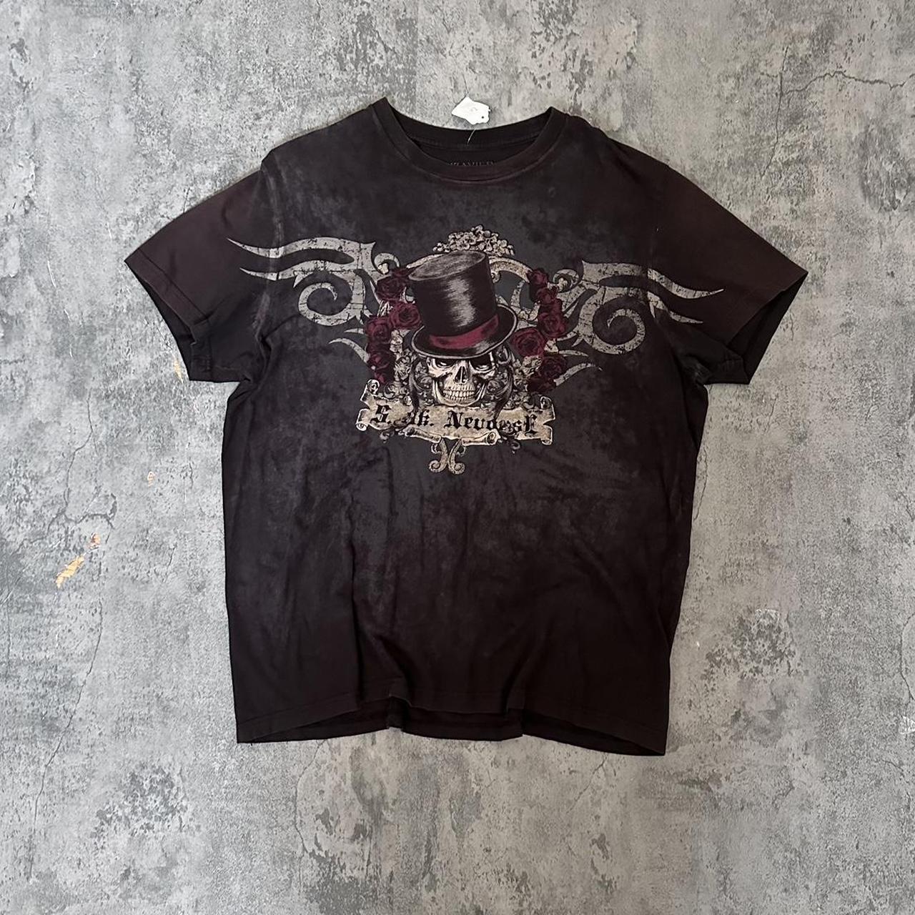 vintage y2k affliction emo goth grunge skull black... - Depop