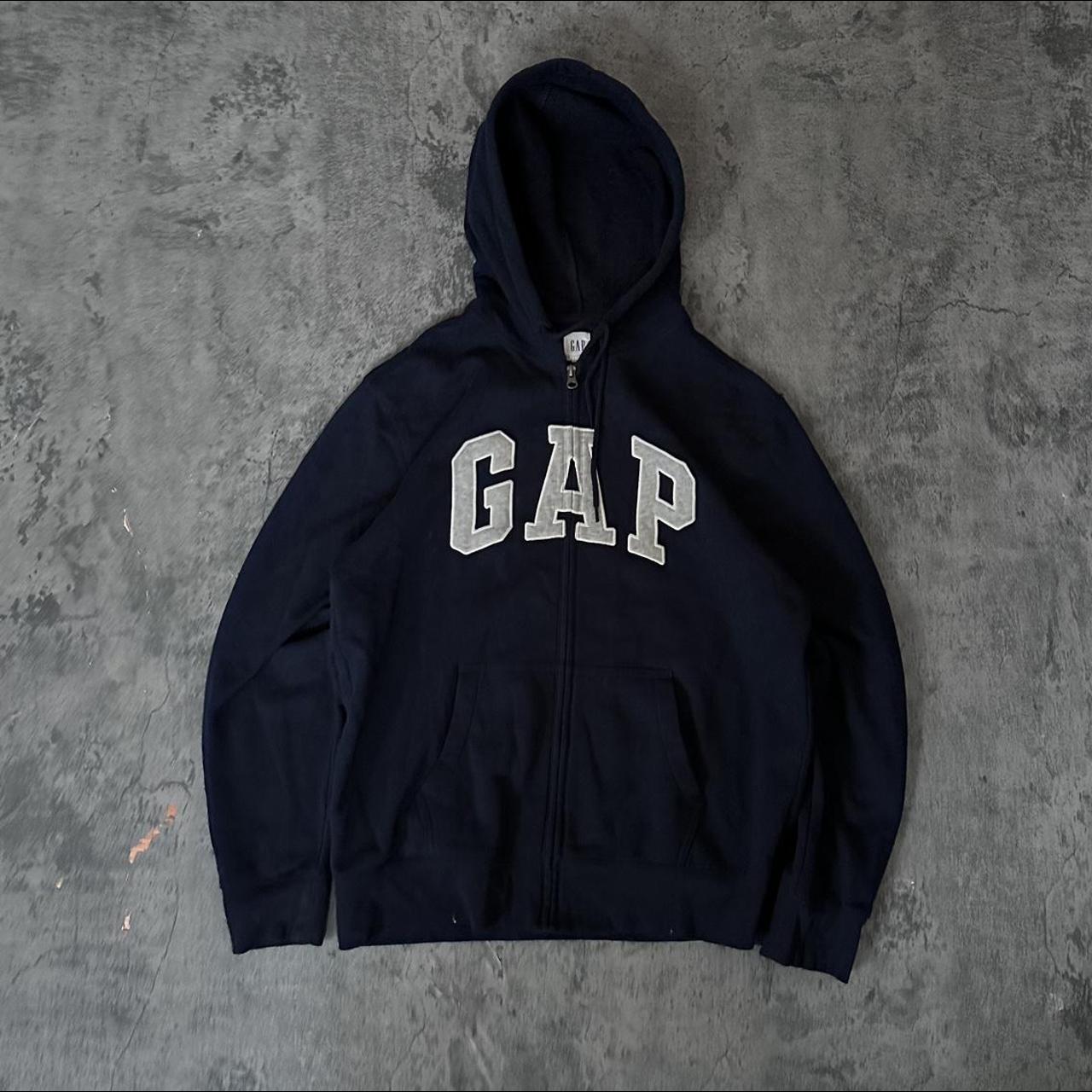 vintage 90s gap navy blue hoodie sz large... - Depop
