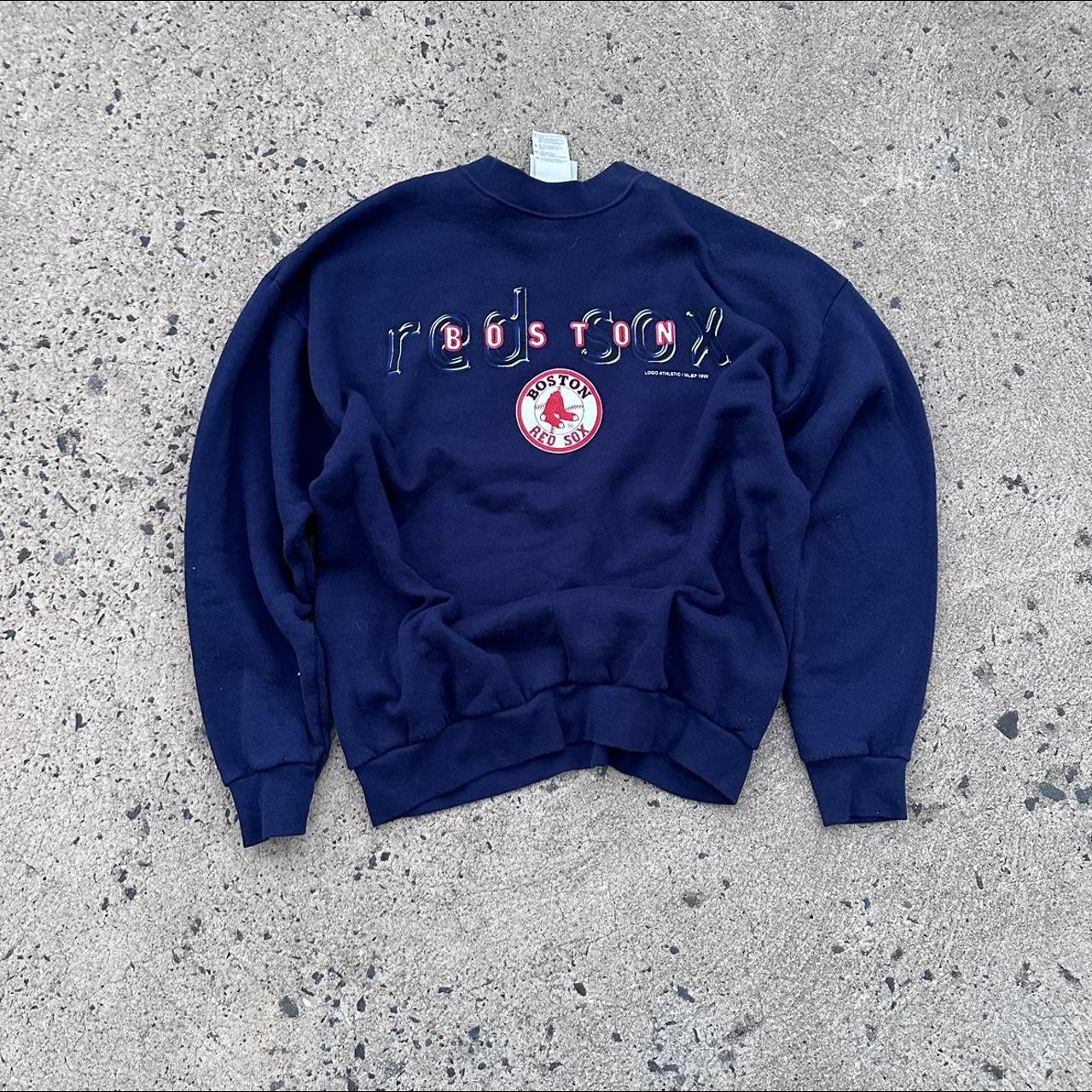 vintage 90s boston red soxs navy blue sweatshirt sz... Depop