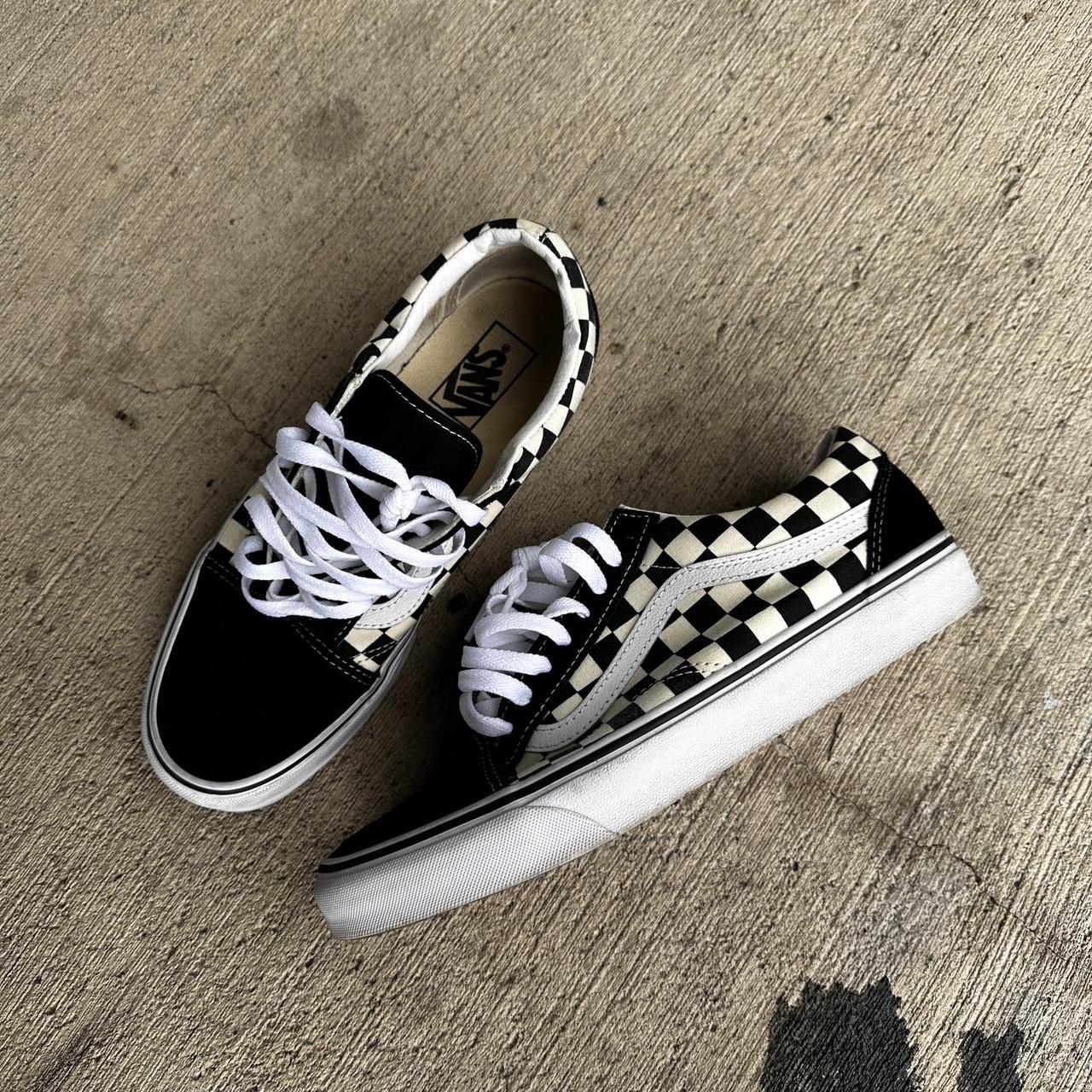 black and white checker Vans - Depop