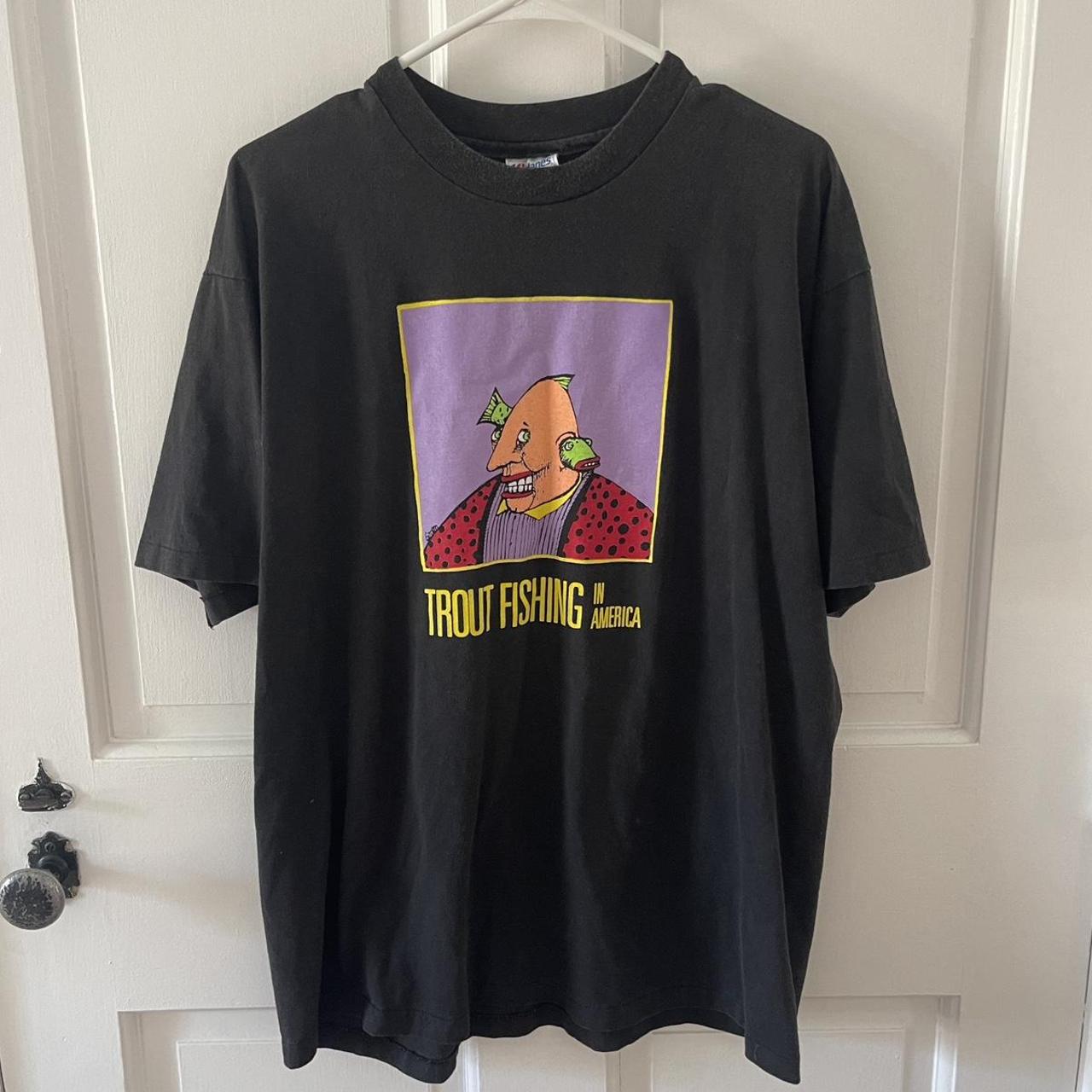 Vintage 90's Art T-Shirt - Trout Fishing In America - Depop