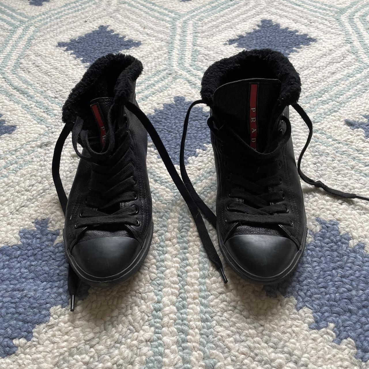 Prada leather high top shoes, with sheepskin lining.... - Depop