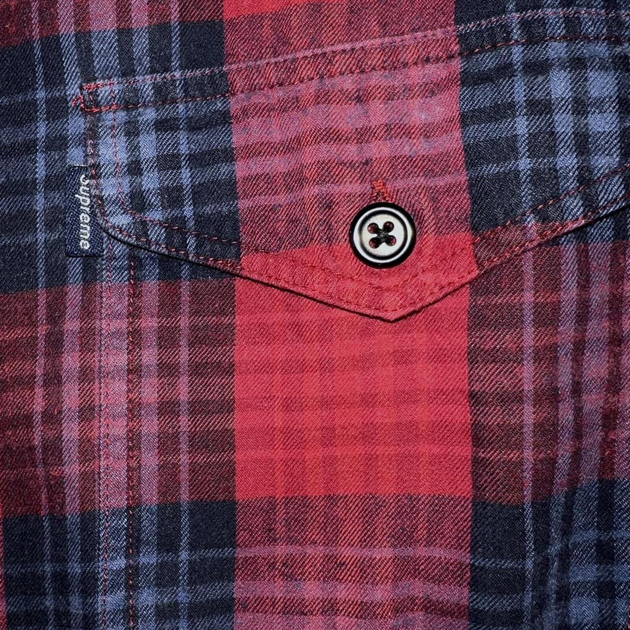 Supreme Box Plaid Flannel Shirt Red Navy Blue Long... - Depop