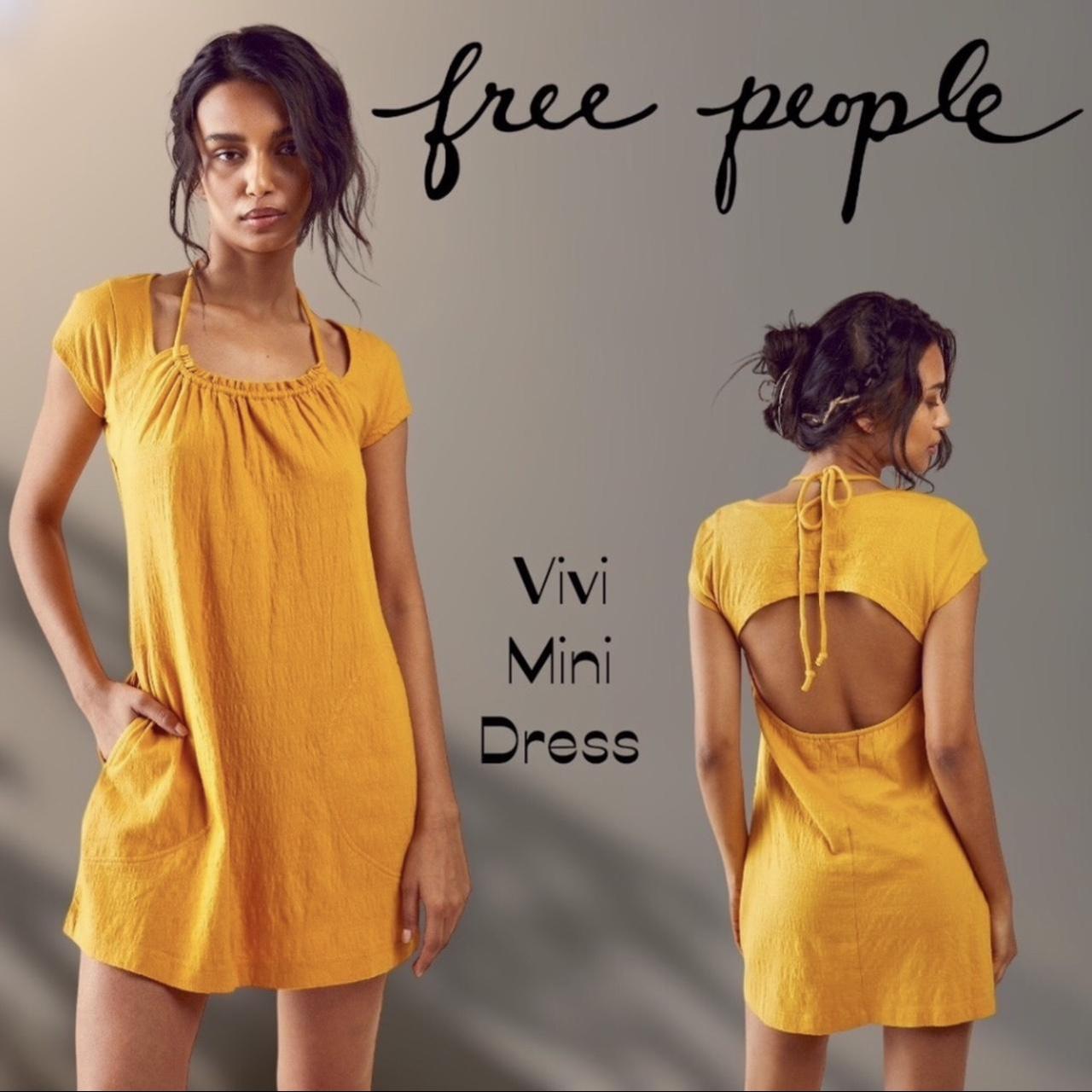 FREE PEOPLE Vivi Open Back Mini Dress in Golden... - Depop