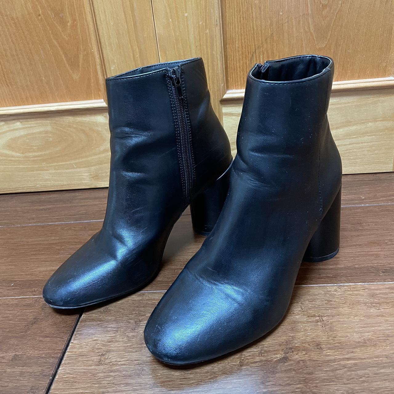 vintage black faux leather forever 21 ankle boots,... - Depop