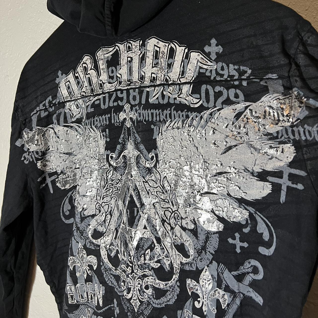 Y2K Archaic by Affliction Thin Long Sleeve Hoodie... - Depop