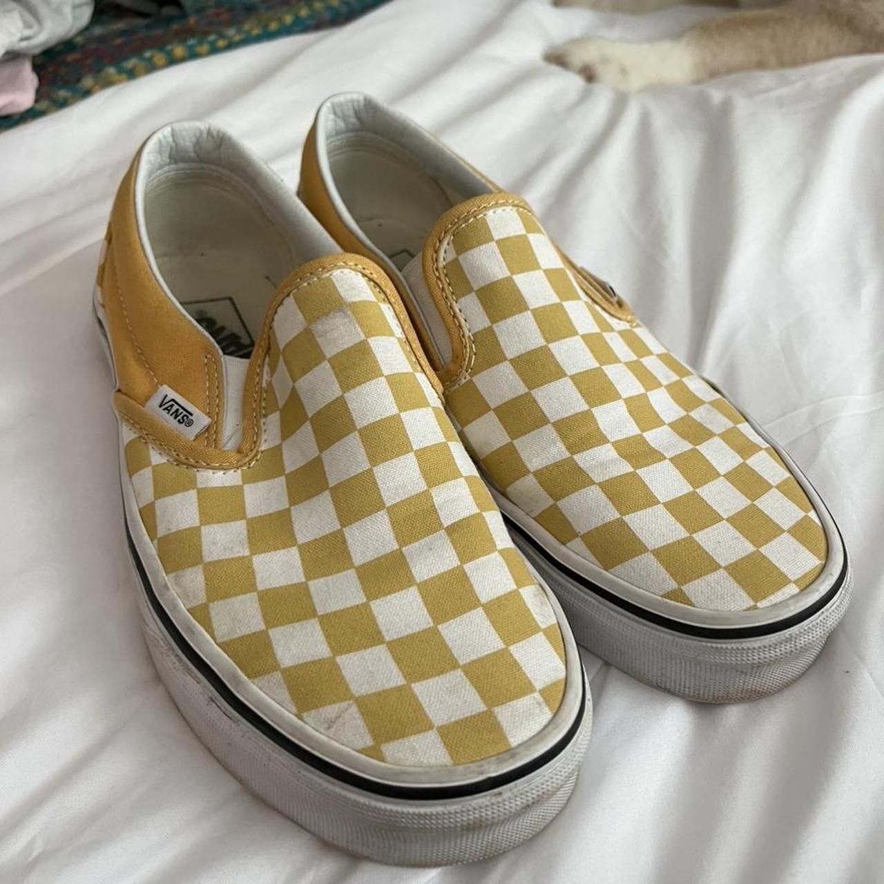 Vans slip ons yellow sales checkerboard