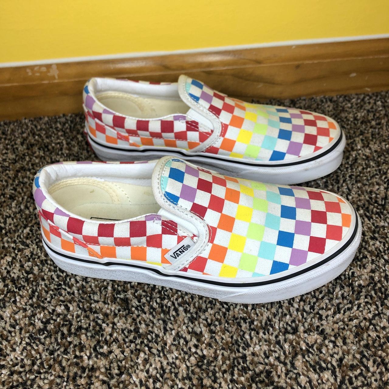 Rainbow Checkered Vans | Kids Size 2 - Depop