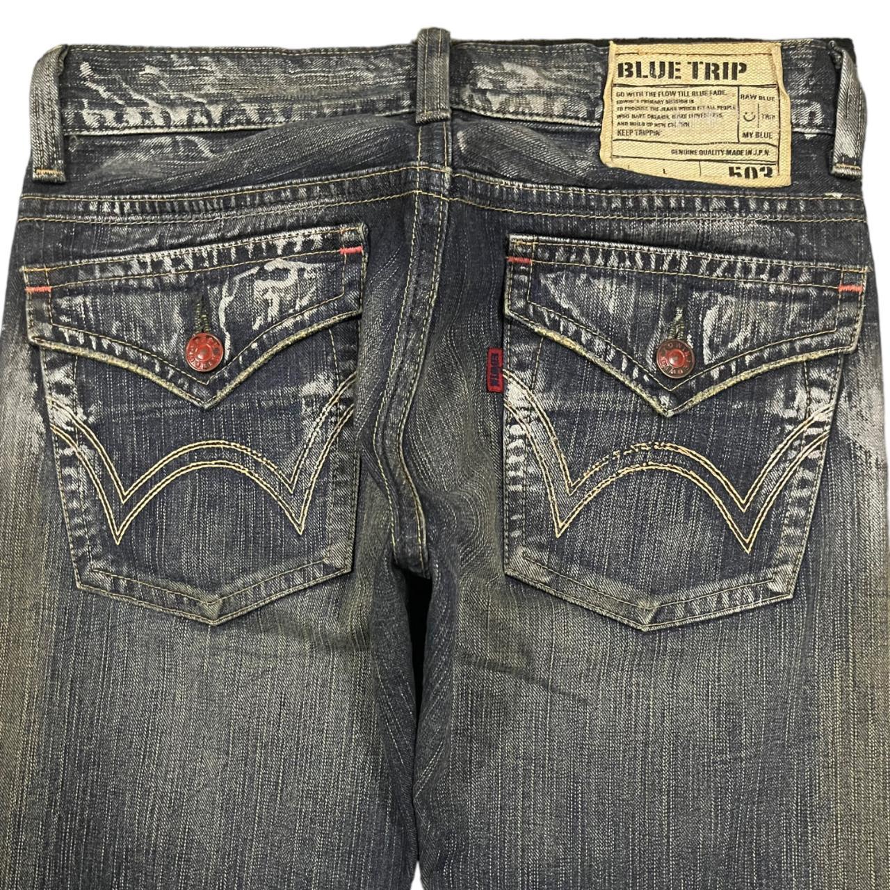 Vintage Japan Edwin 503 Blue Trip Distressed Bootcut | Depop