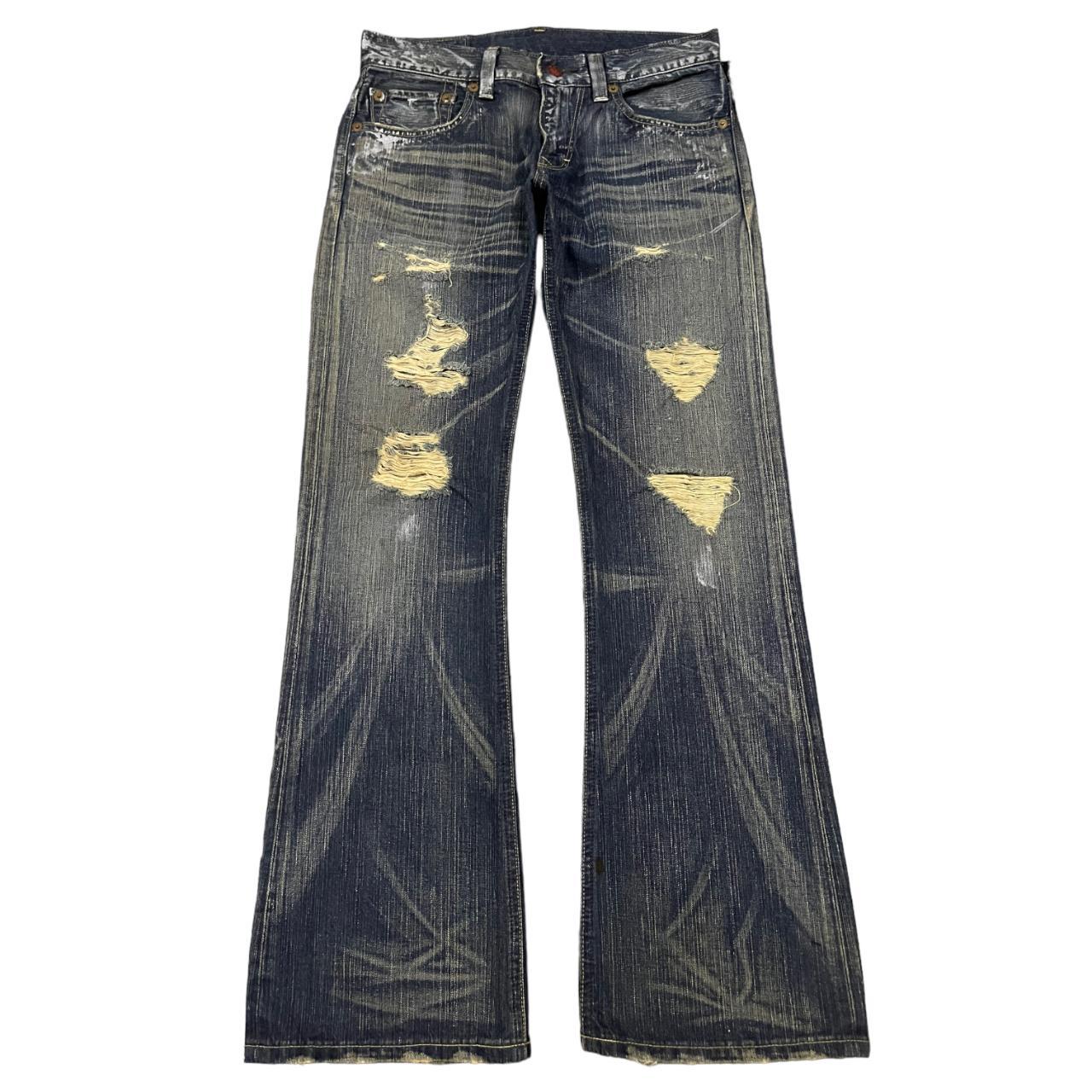 Vintage Japan Edwin 503 Blue Trip Distressed Bootcut | Depop