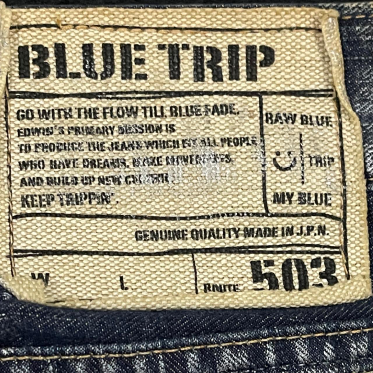 Vintage Japan Edwin 503 Blue Trip Distressed Bootcut | Depop