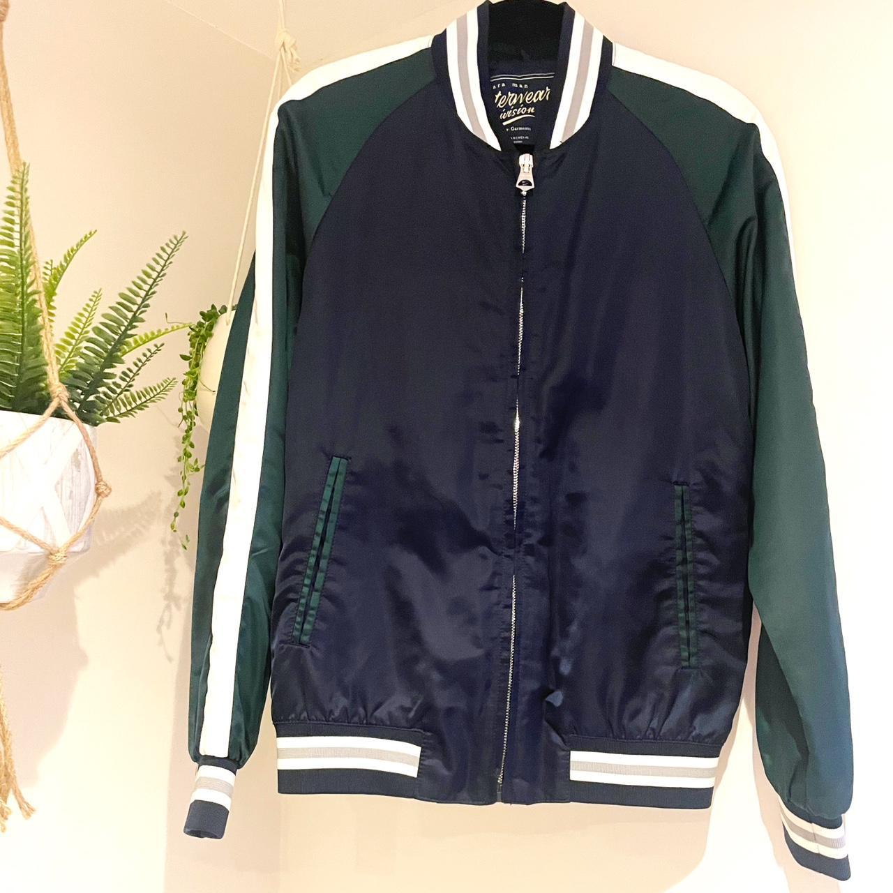 Zara Men's Green and Navy Jacket | Depop