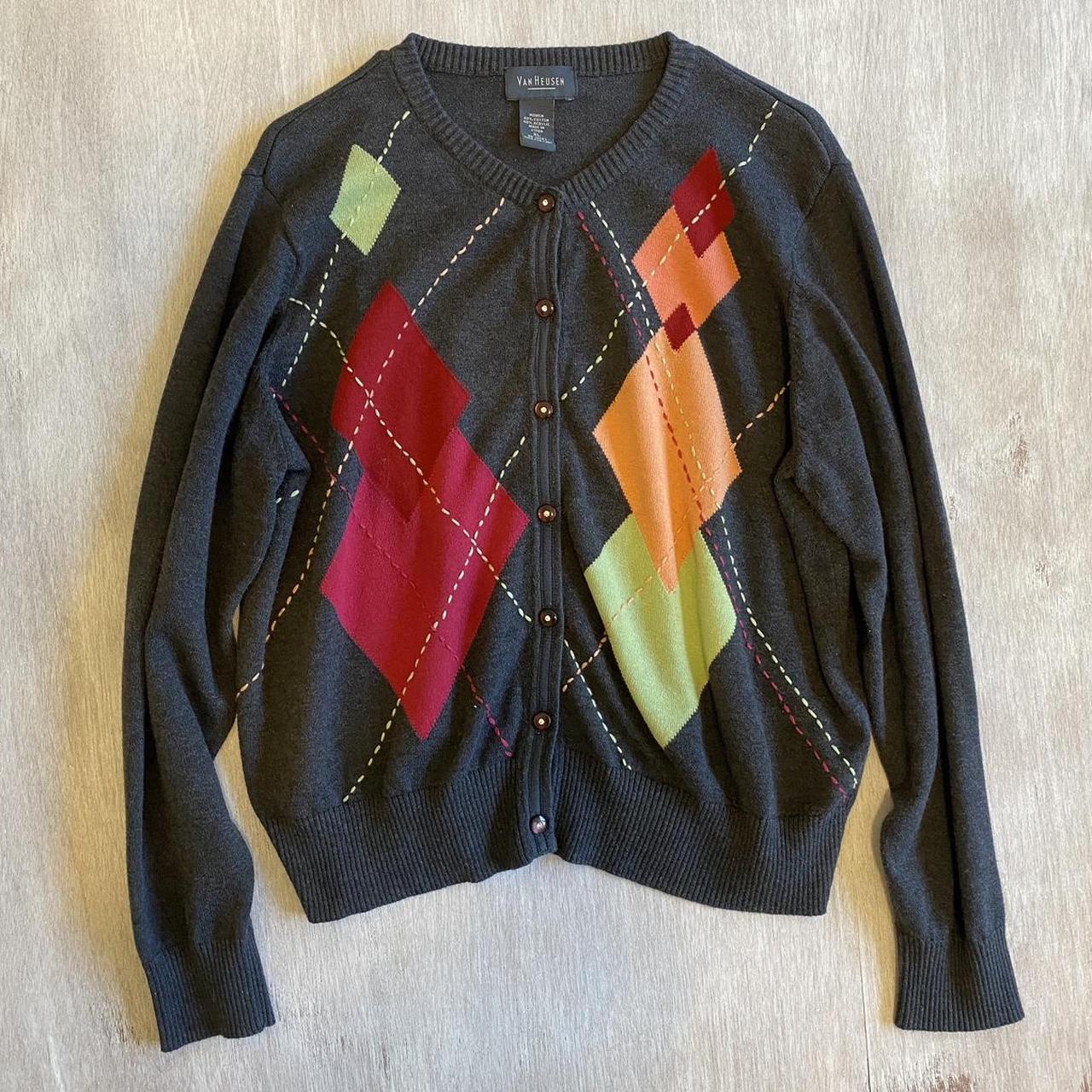 Van Heusen Women's Grey and Red Cardigan Depop