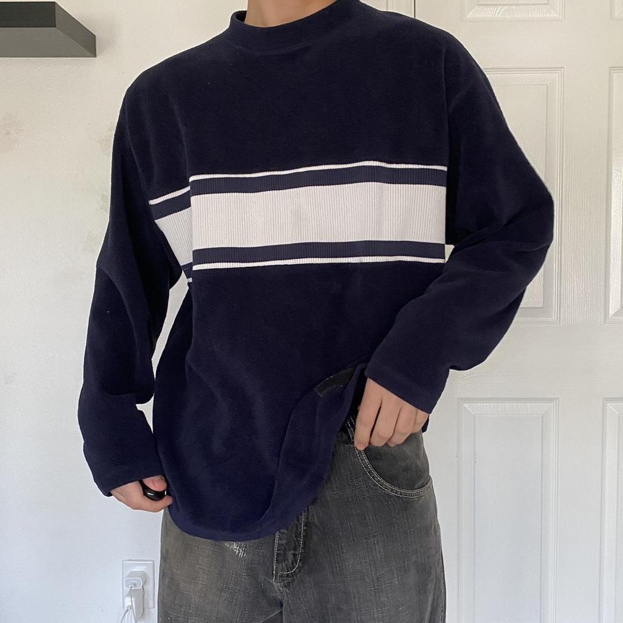 vintage navy fleece sweatshirt with indie... - Depop