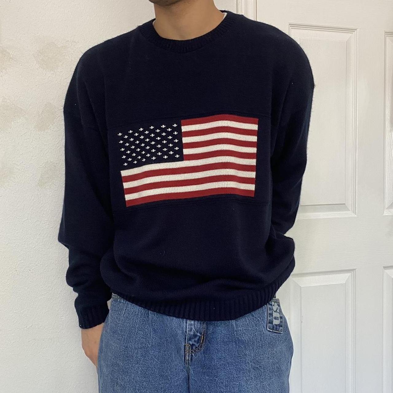 iconic navy american flag knit sweater 2xl length:... - Depop