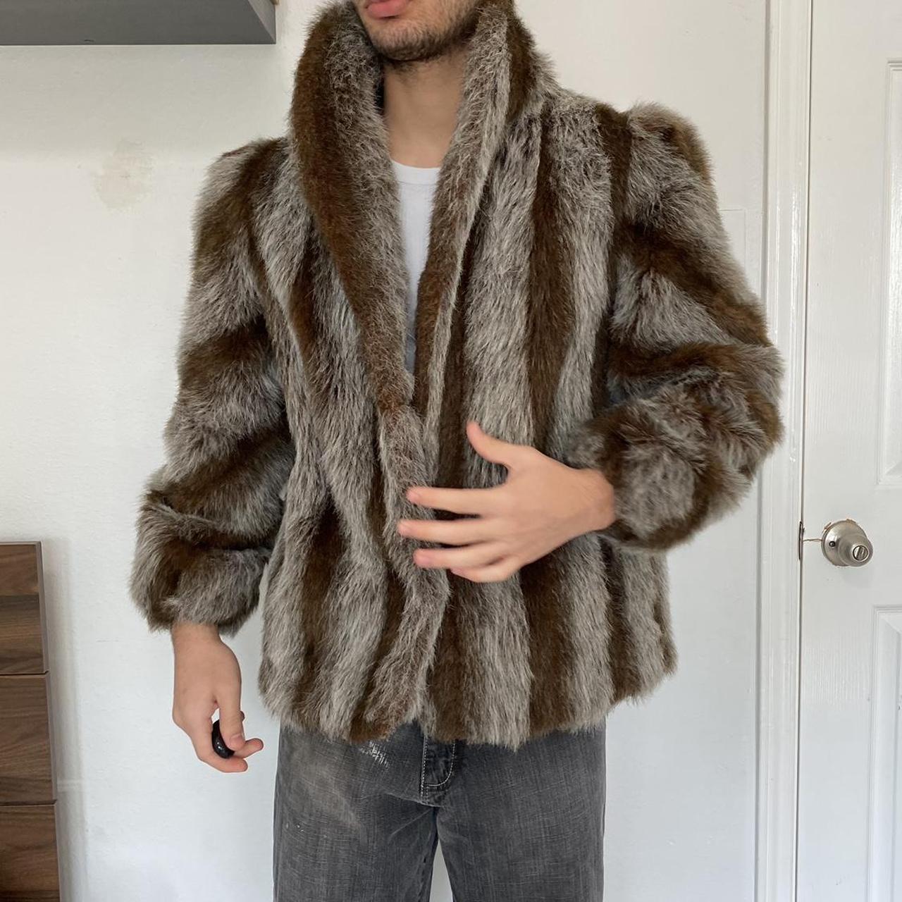striped faux mink fur coat by Outerlayers for anyone... - Depop