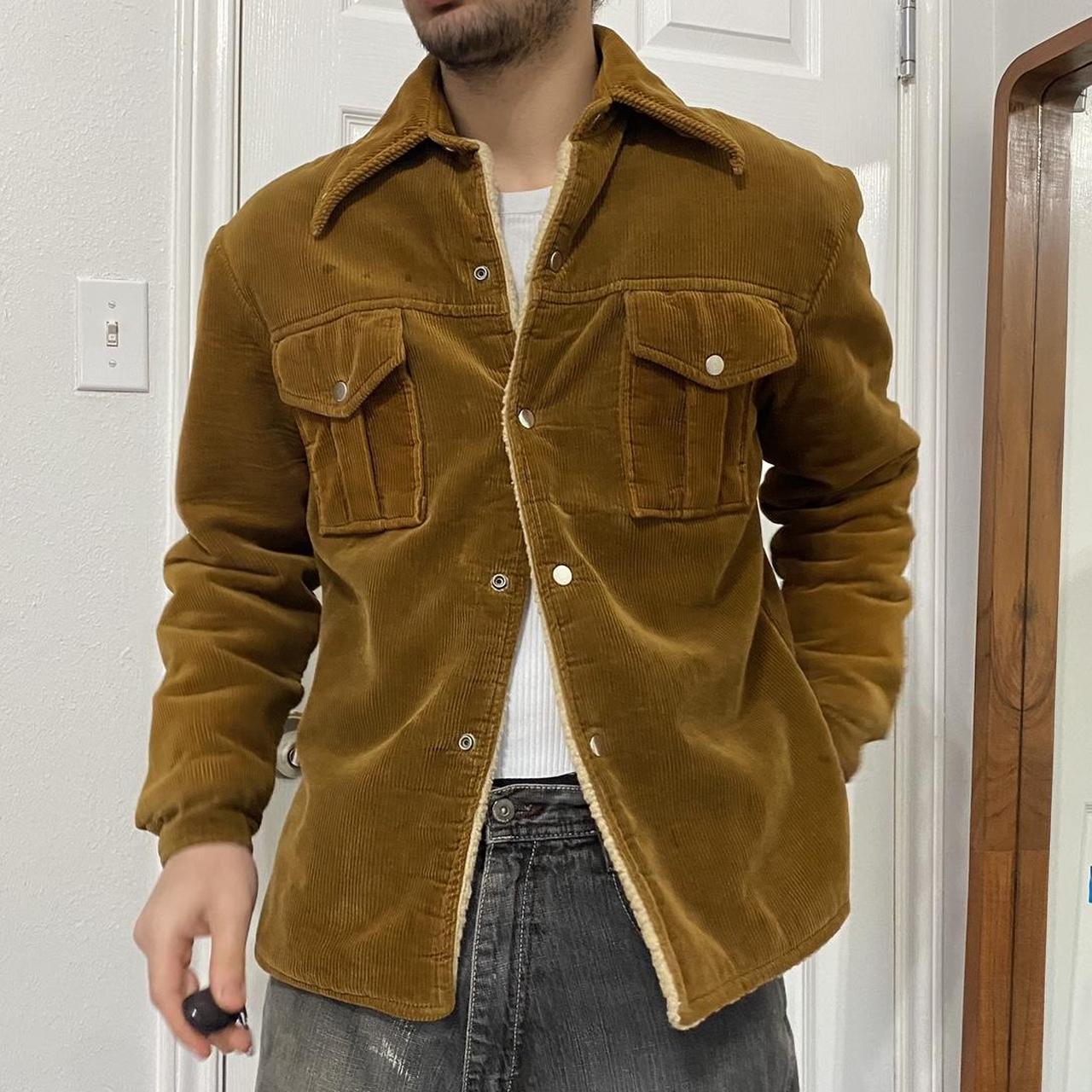 vintage brown thick button up corduroy jacket with... - Depop