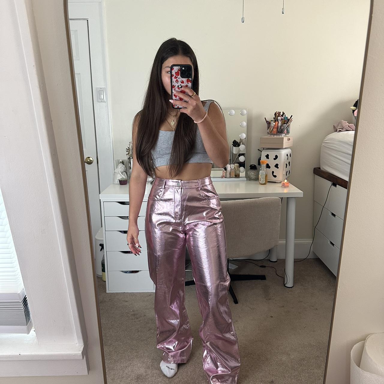 White Fox Push The Button Pu Pants Baby Pink Depop