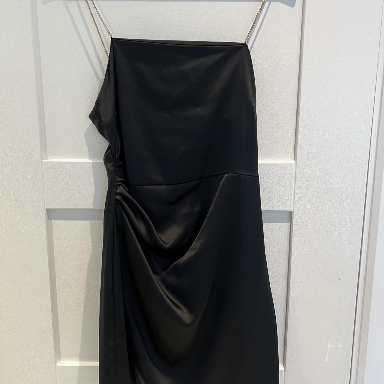 Zara black satin diamante strap mini wrap dress... Depop