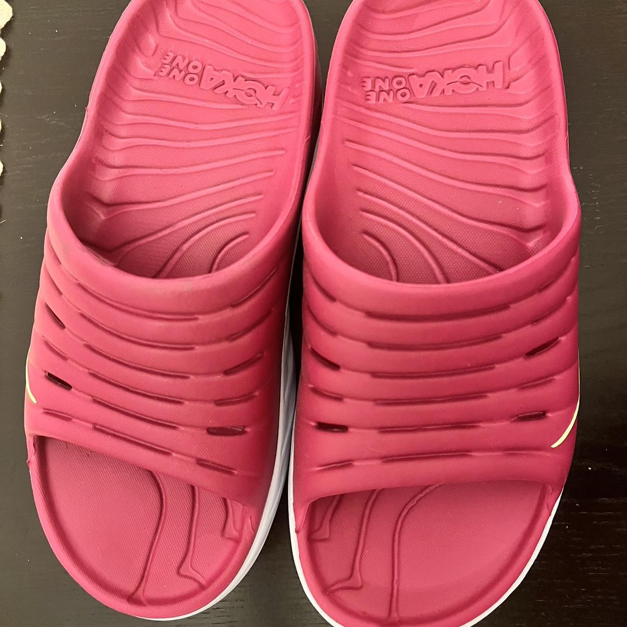 Hoka One One Women's Pink Slides | Depop